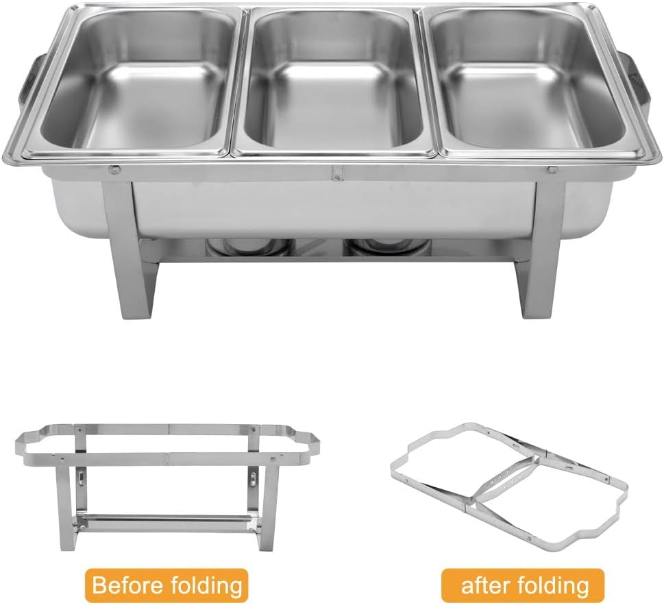 Ktaxon 1 Pack Chafing Dish for Buffet with 1/3 Size Food Pans, 8 Quart Stainless Steel Buffet Set, Rectangular Chafers and Warmers Sets for Party, Catering, Wedding, Banquet, Graduation - Image 2