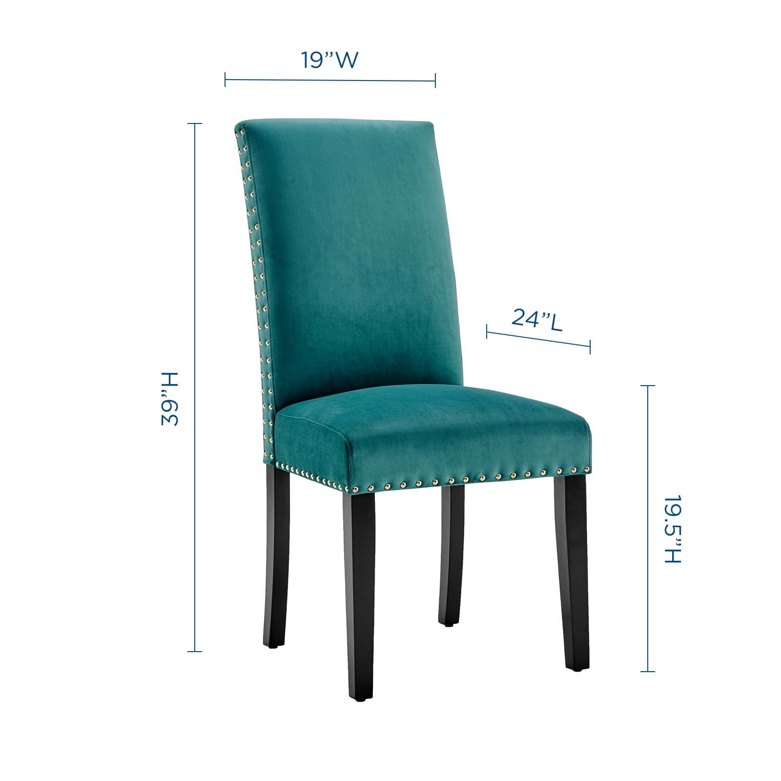 Modway Parcel Performance Velvet Dining Side Chairs - Set of 2 in Teal - Image 6