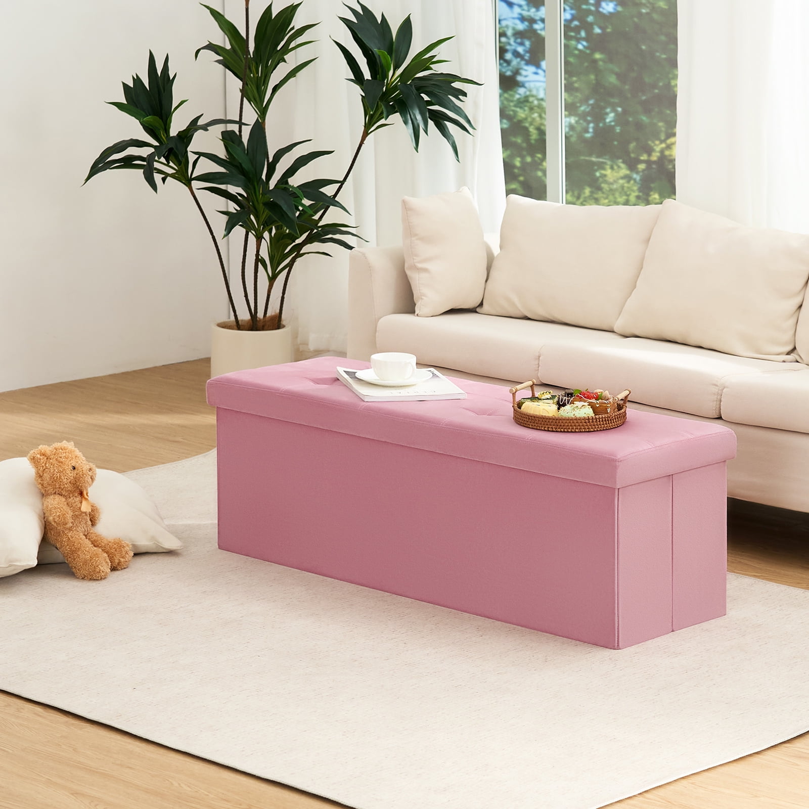 LUSIMO Ottoman with Storage 43" Velvet Storage Bench Folding End of Bed Bench Hold up to 660lb Footstool for Bedroom Living Room, Pink - Image 5