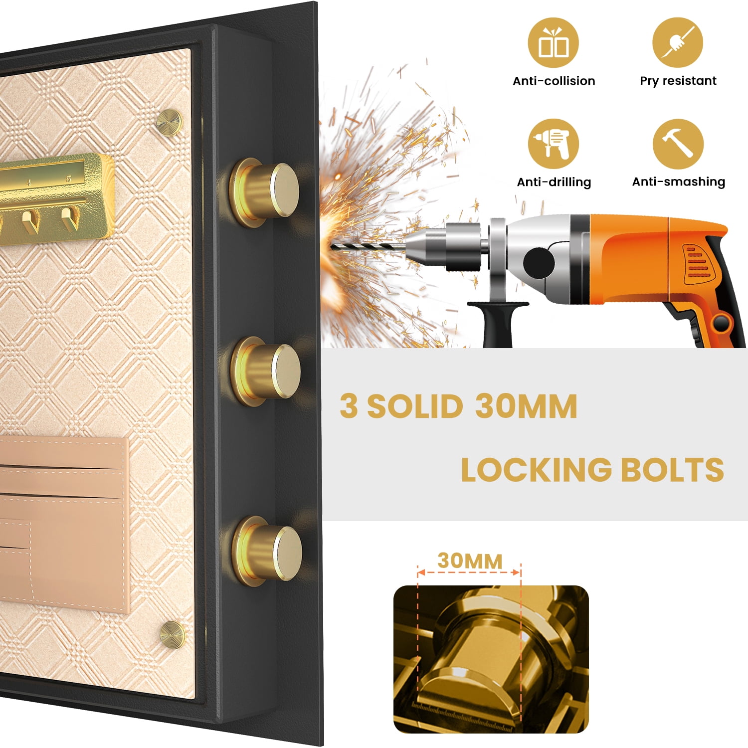 Kavey 2.3 Cub Large Safe Box, Home Safe with LED Light and Removable Shelf, Money Safe with Key Hook & Document Bag, Safe for Money Jewelry Document Valuable - Image 4