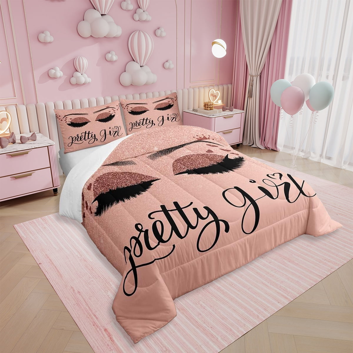 Eyelash Bedding Set Full Size,Stylish Pink Sparkles Comforter Set for Teens Adult,Eyelash Aesthetic Duvet Insert,(No Glitter No Sequin) Modern Quilt Comforter with 2 Pillow Shams Warm - Image 7