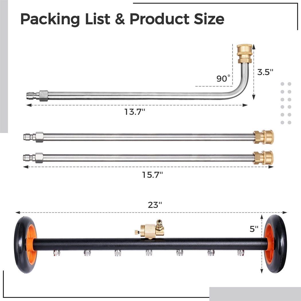Dual-Function Undercarriage Cleaner for Cars, Ground Surface Cleaner Pressure Washer, Water Broom for Vehicle Underbody Washer Cleaner with 3pcs Extension Wands - Image 5