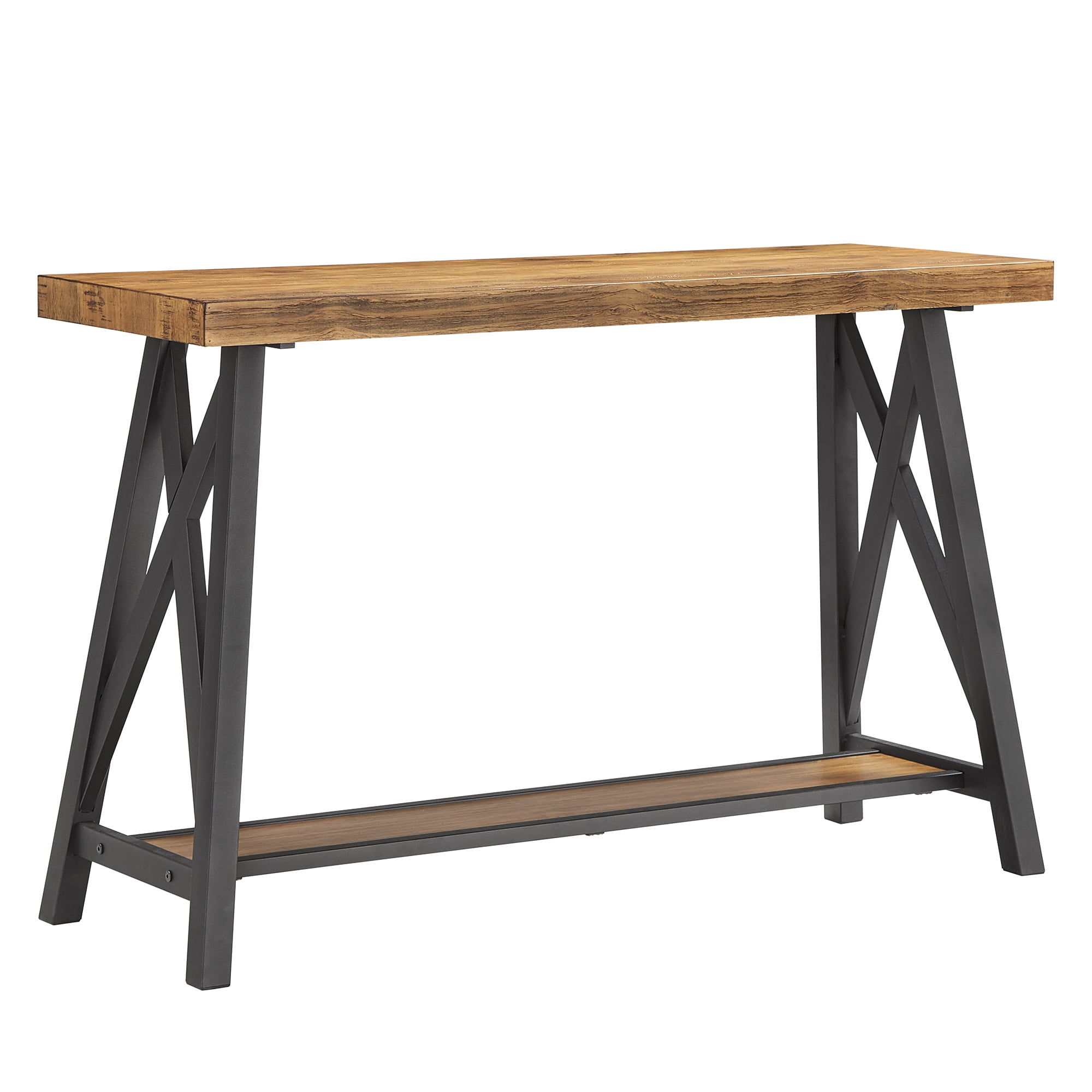 Weston Home Westyn Rustic X Base Wood Console Table with Shelf, Oak - Image 3