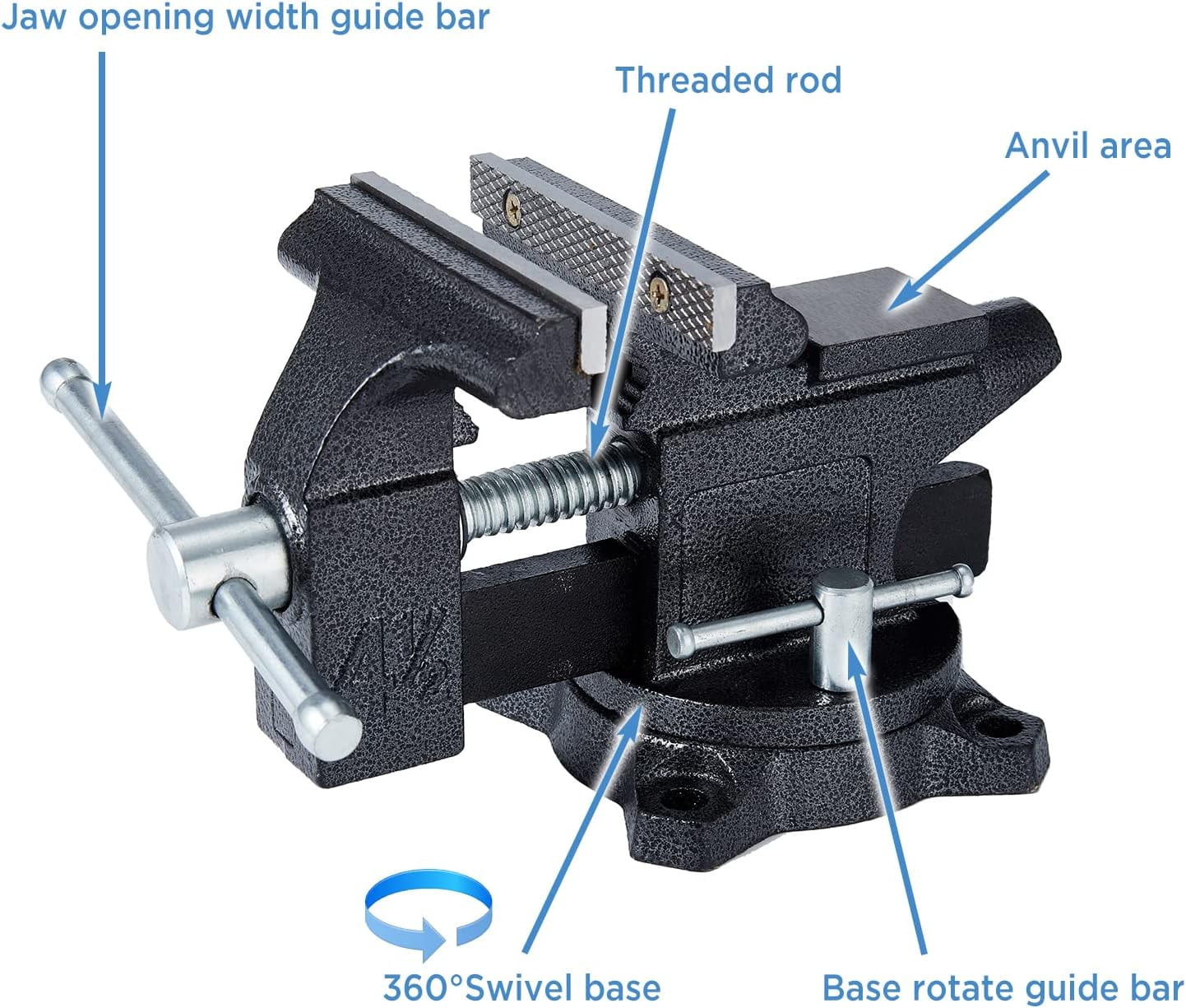Gloppers Black Bench Vises, 4-1/2"Jaw Width with Swivel Base Table Vise Clamps - Image 5