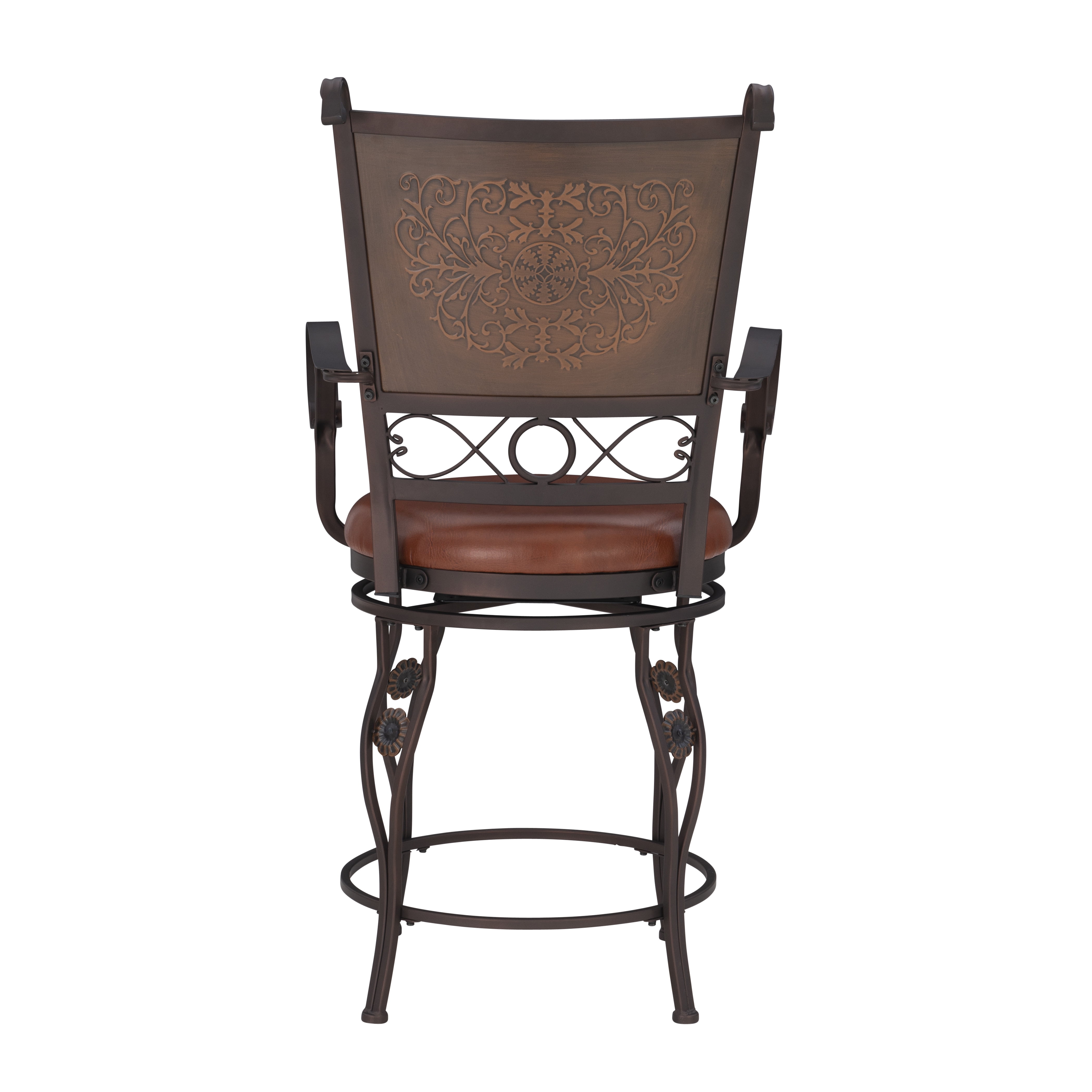 Powell Big & Tall Copper Stamped Back Counter Stool with Arms, Bronze with Brown Fabric, Includes 1 Stool - Image 3