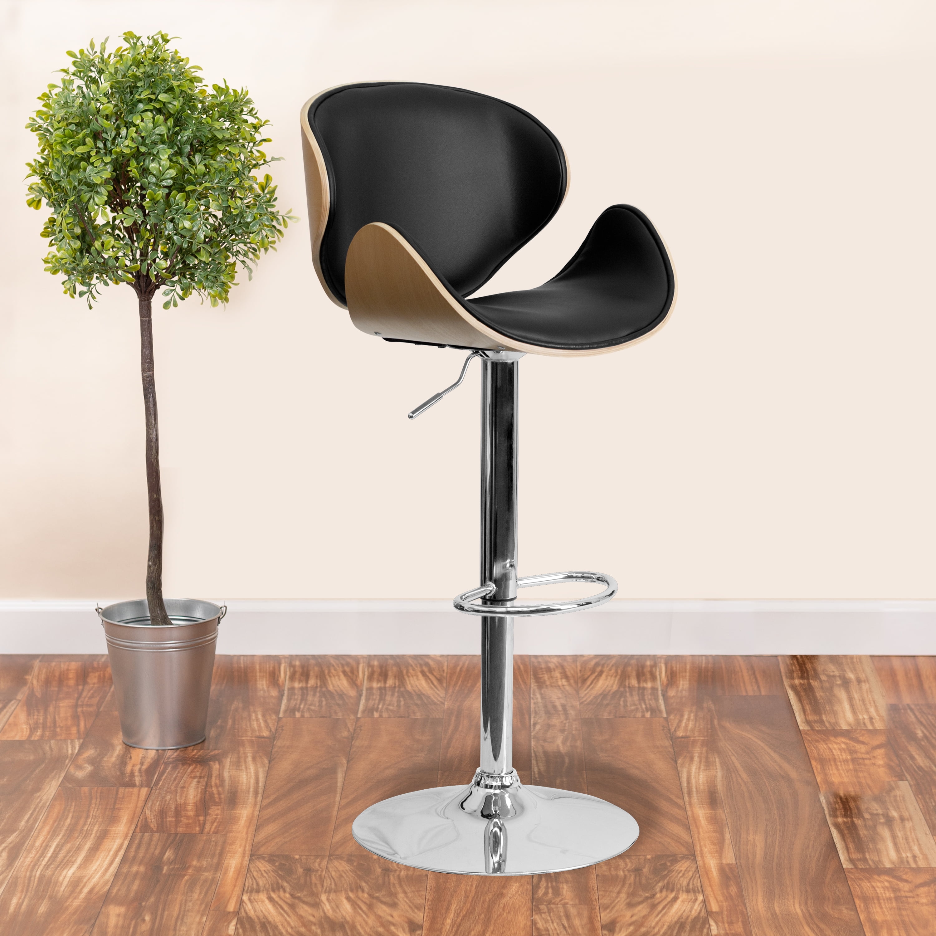 Flash Furniture Farley Beech Bentwood Adjustable Height Barstool with Curved Back and Black Vinyl Seat - Image 9