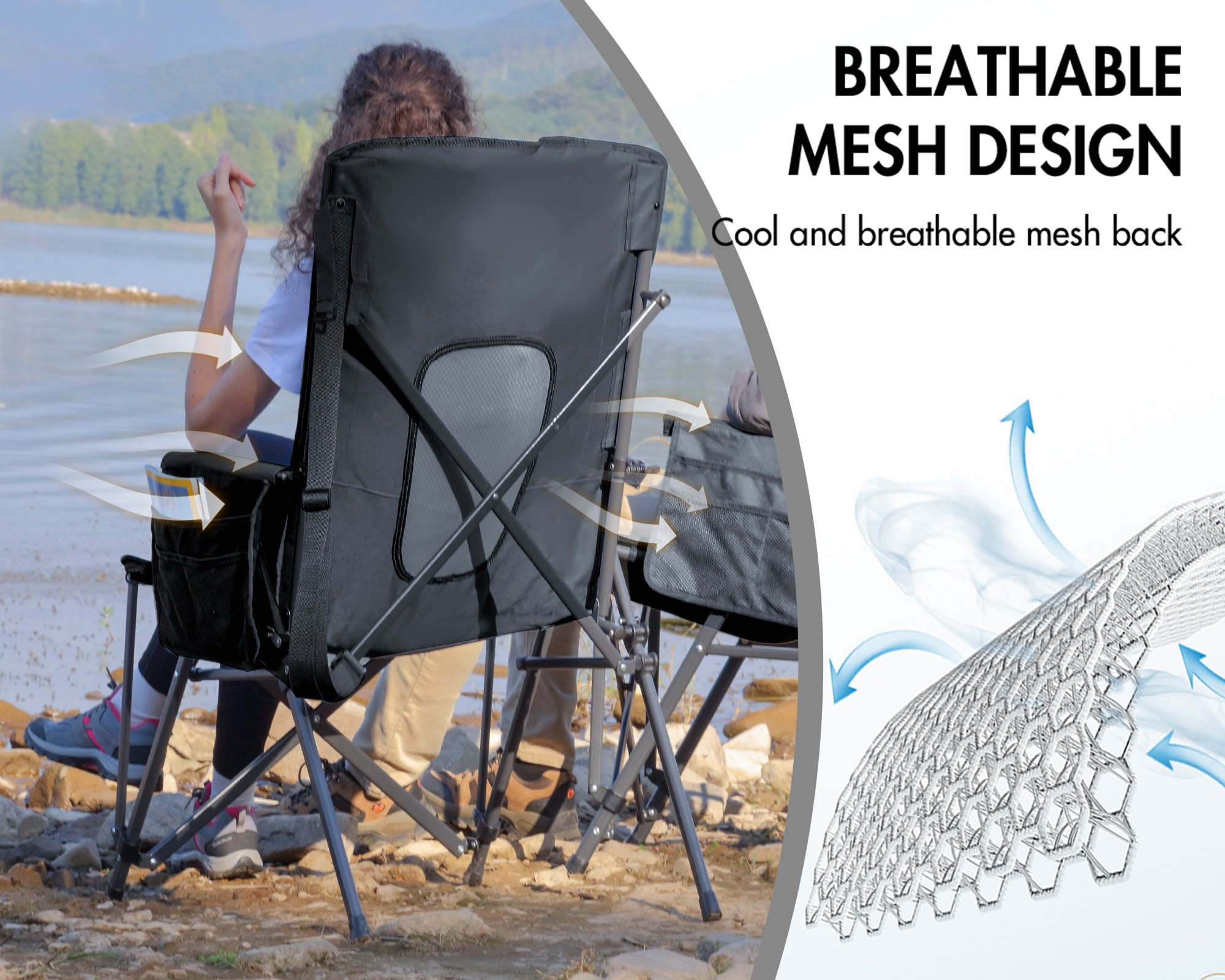 PORTAL Folding Camping Chair for Adults, Portable High Back Oversized Camp Chair for Outdoor, Supports 400 lbs,Black - Image 5