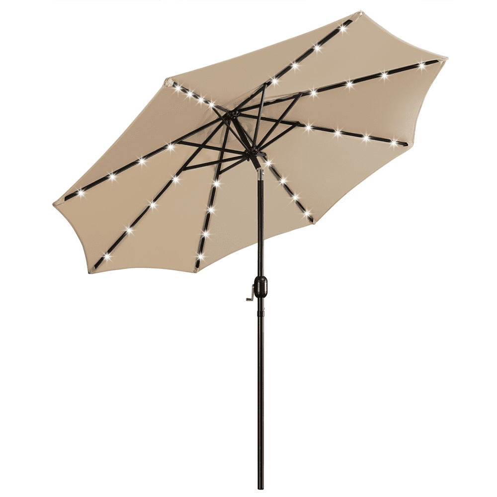 Renwick 9ft Outdoor Market Patio Umbrella with 32 LED Lights, Tan - Image 9