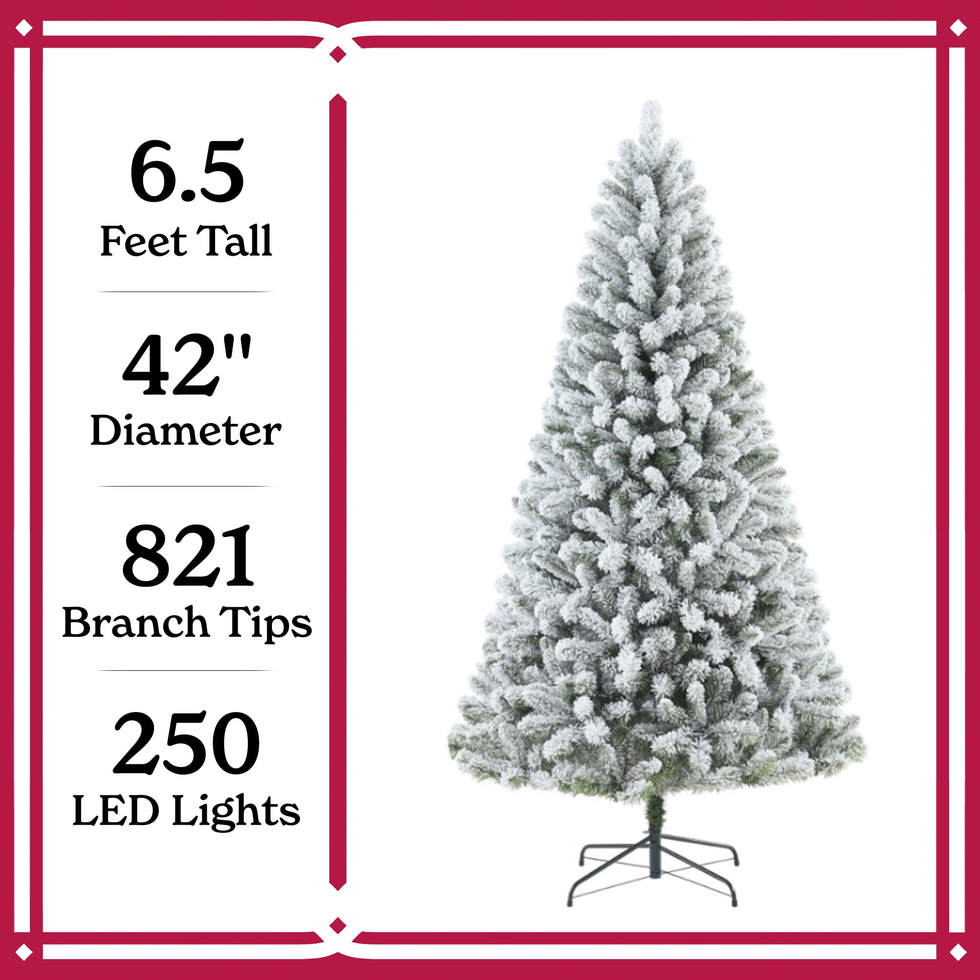 6.5 ft Pre-Lit Flocked Frisco Pine Artificial Christmas Tree with 250 Color-Changing LED Lights and Stand, by Holiday Time - Image 4