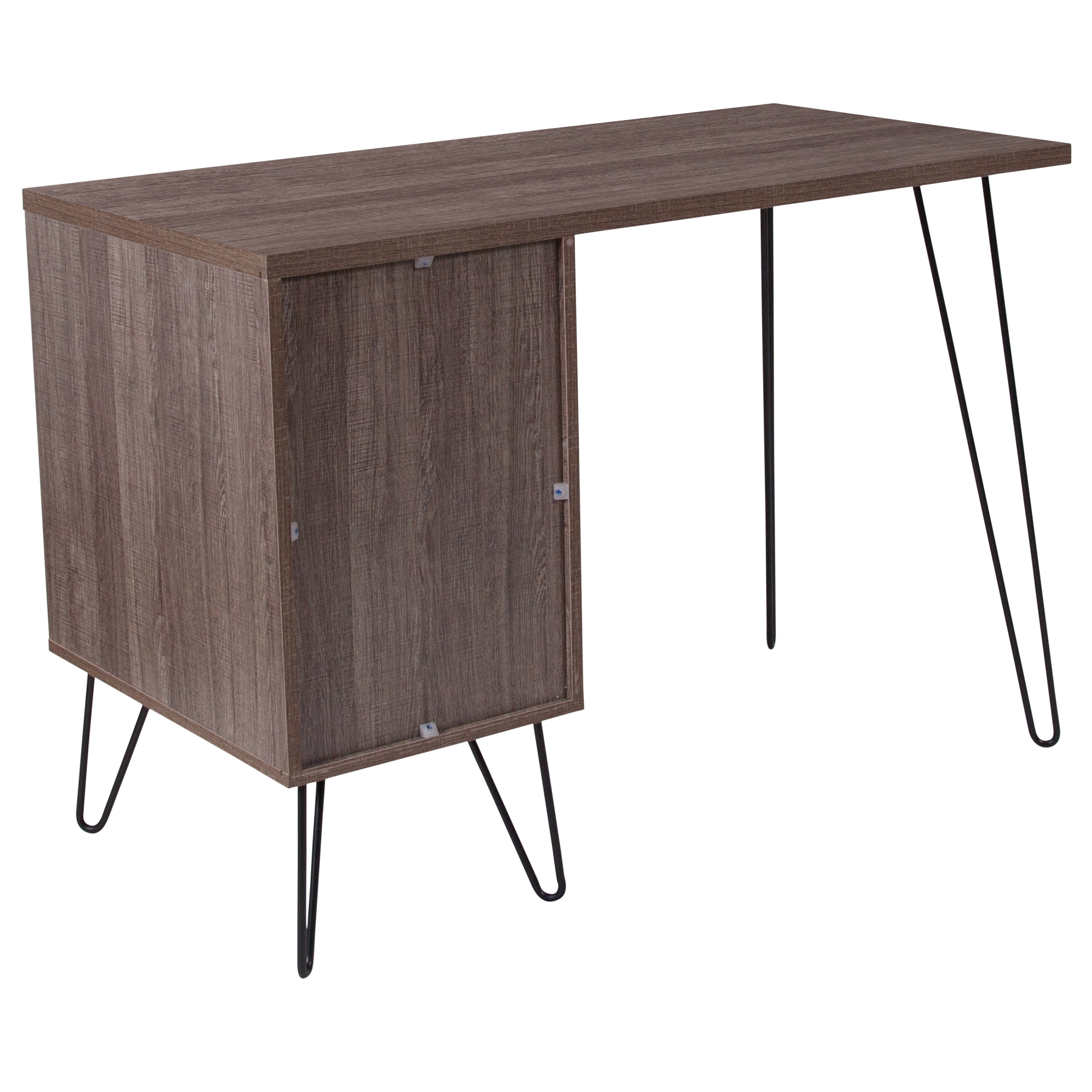 Flash Furniture Woodridge Collection Rustic Wood Grain Finish Computer Desk with Metal Cabinet Door and Black Metal Legs - Image 6