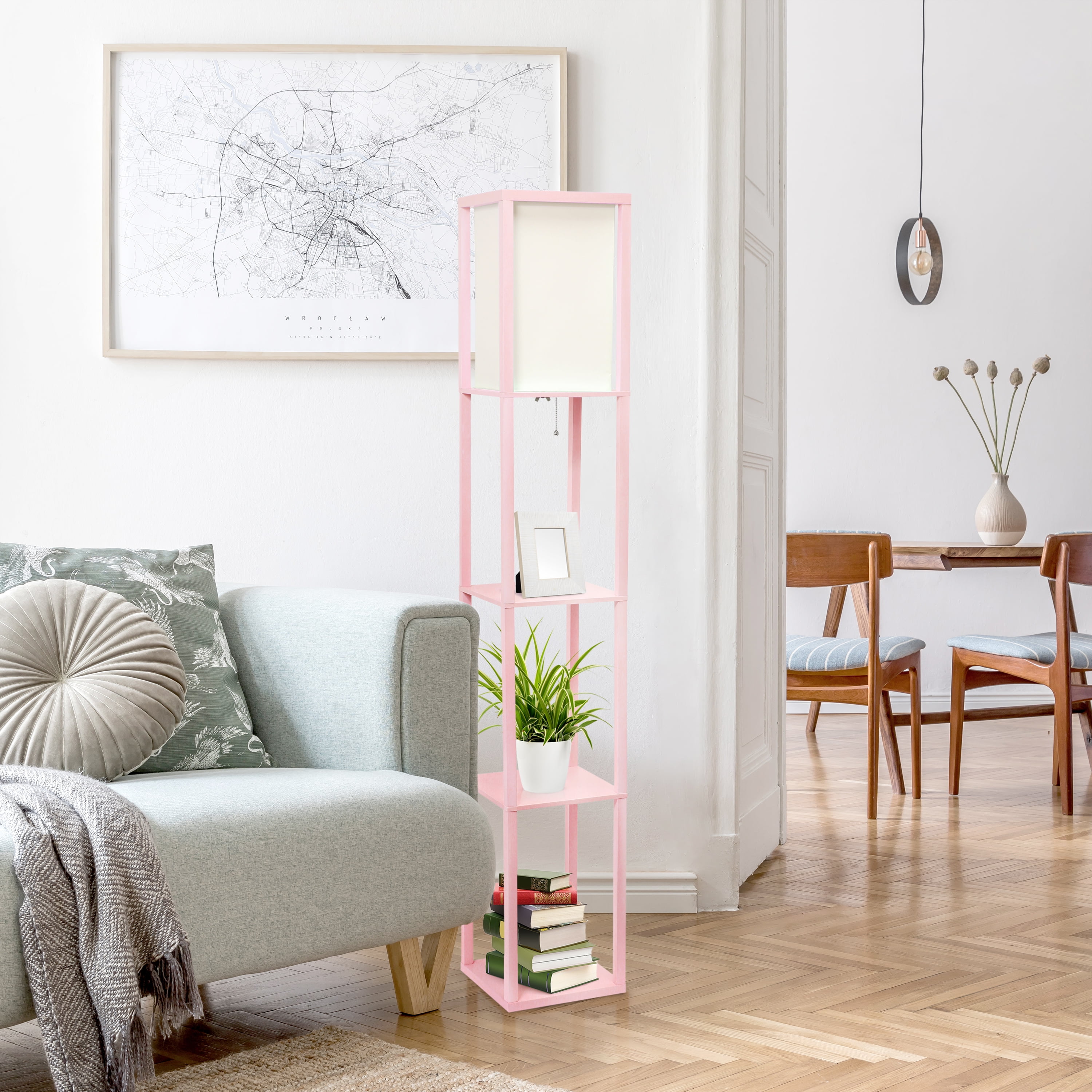 Lalia Home 62.5" Column Shelf Floor Lamp with Linen Shade, Light Pink - Image 6