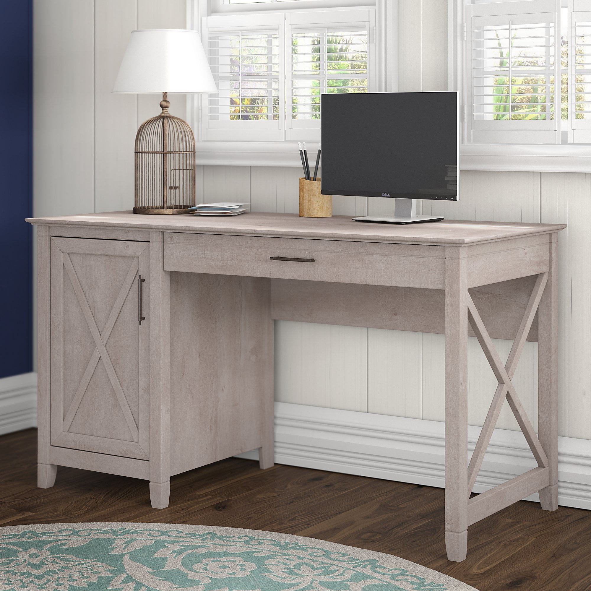 Bush Furniture Key West 54" Computer Desk with Storage, Washed Gray - Image 5