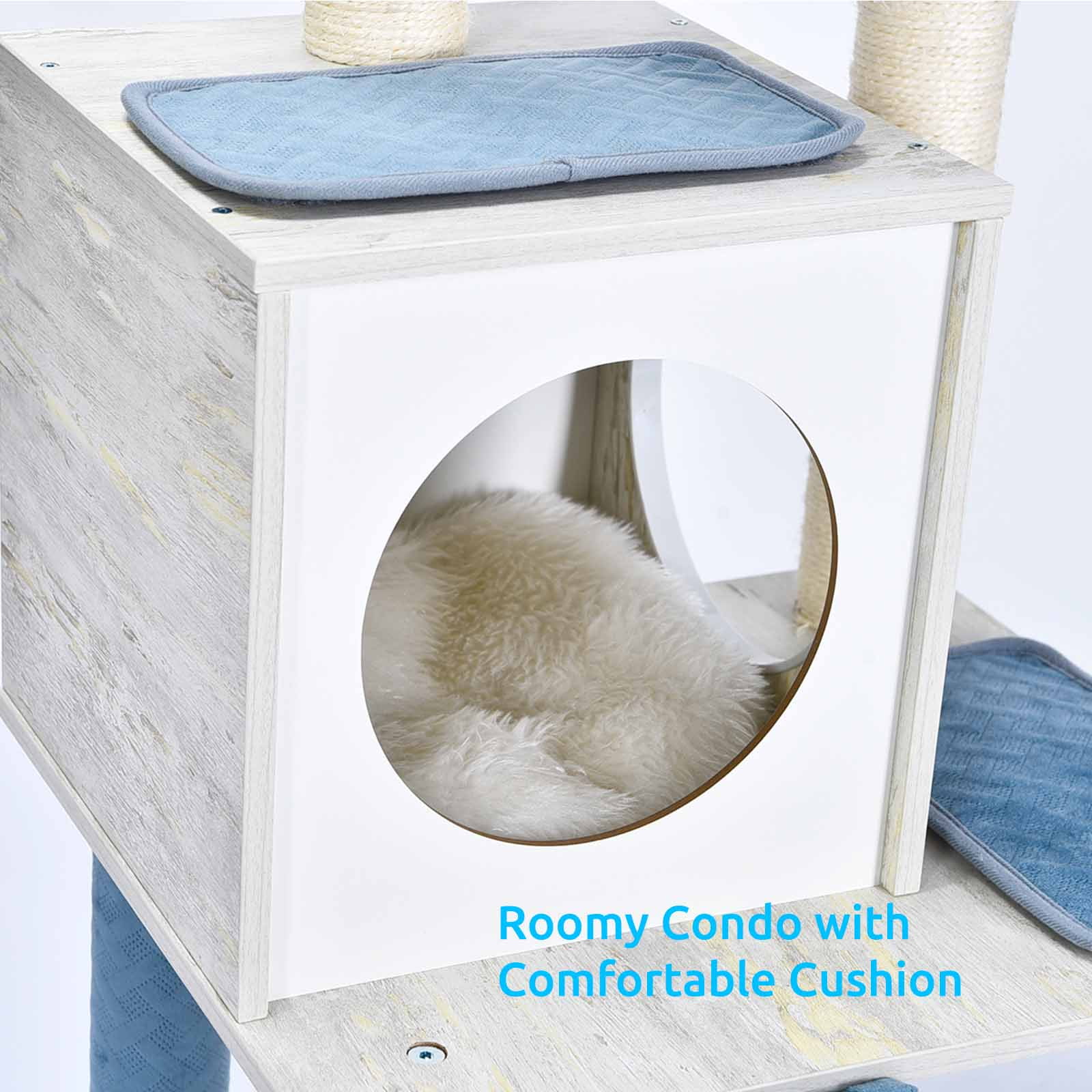 Petfamily 45 in Cat Tree Cat Tower with Perch, Hammock, Scratching Post, Stone Blue, 18.9x15.75x45" - Image 9