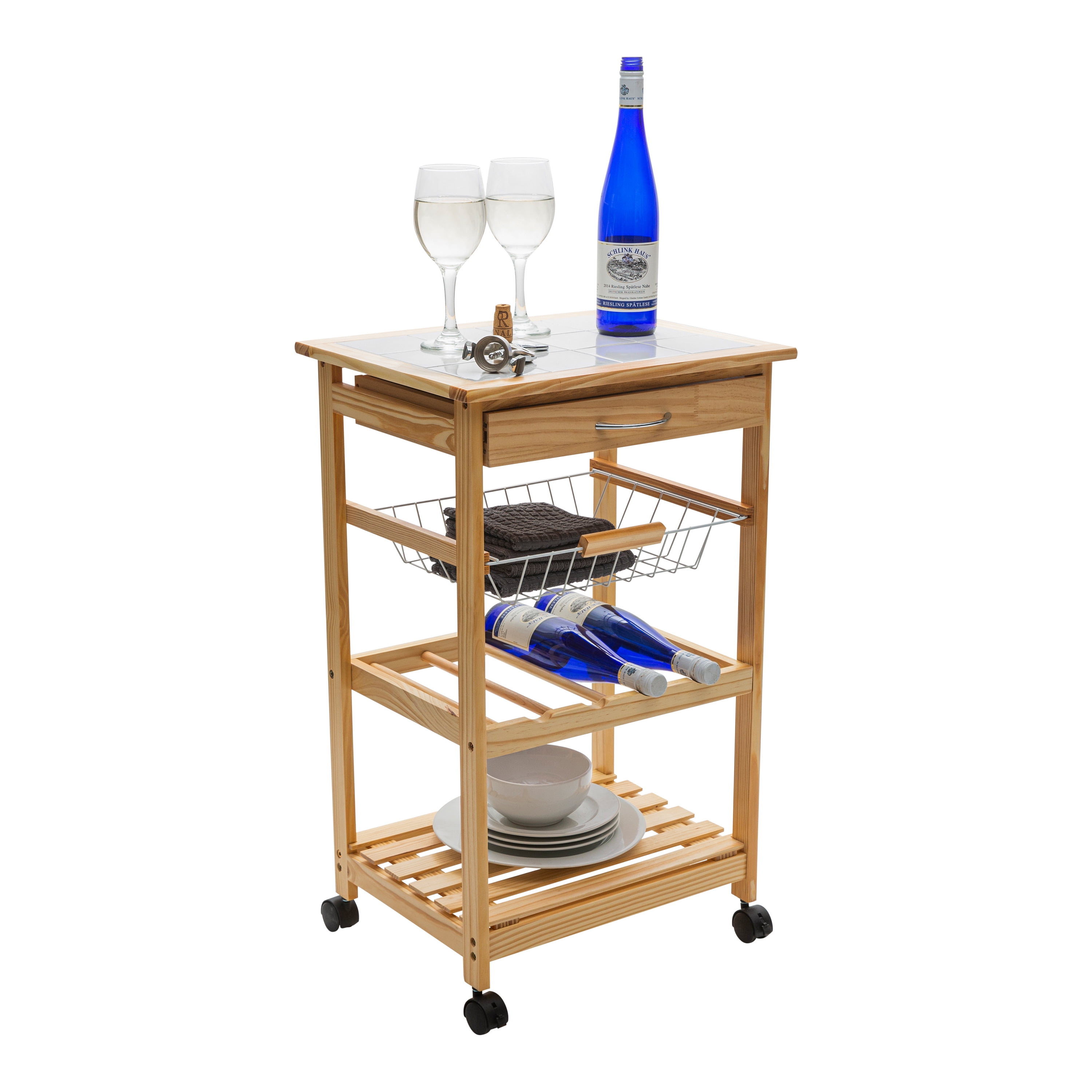 Organize It All Rolling Kitchen Storage Cart with Ceramic Countertop, Brown, 18.50" x 14.50" x 30.00 - Image 5