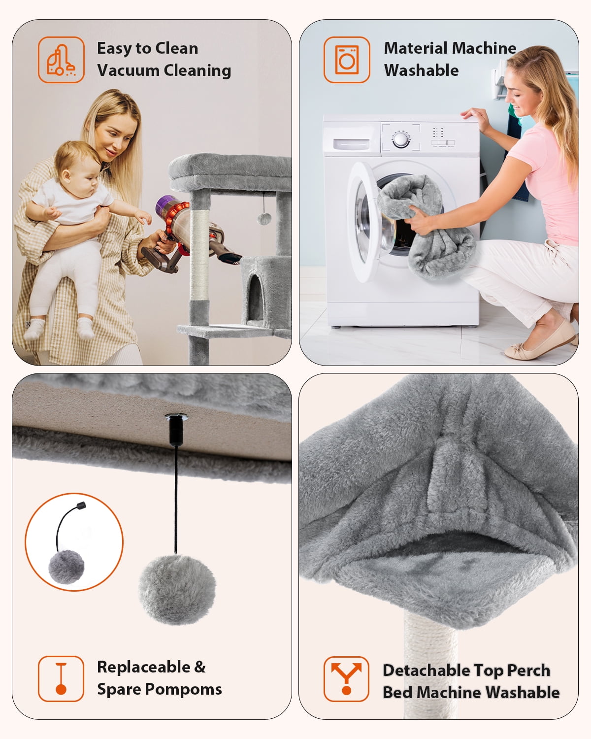 Pawz Road Cat Tree for Large Cats 56"Tall Cat Tower Condo with Scratching Post for Indoor Cats,Gray - Image 11