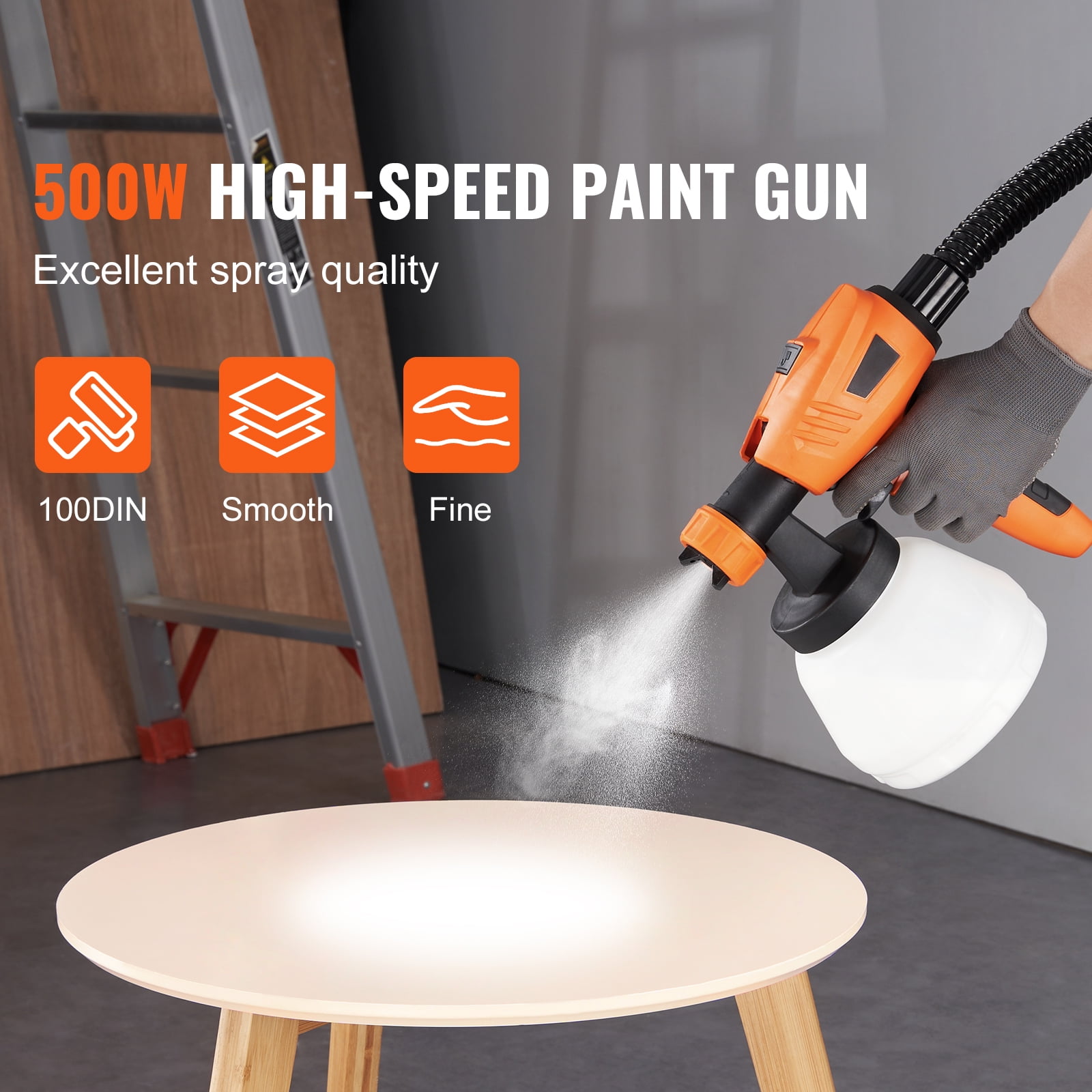 KFFKFF Paint Sprayer, 500W HVLP Electric Spray Paint Gun with 10FT Air Hose, 1300ML, 4 Nozzles, 3 Patterns, Paint Sprayer for House Painting Home Interior & Exterior Walls, Ceiling, Fence - Image 8