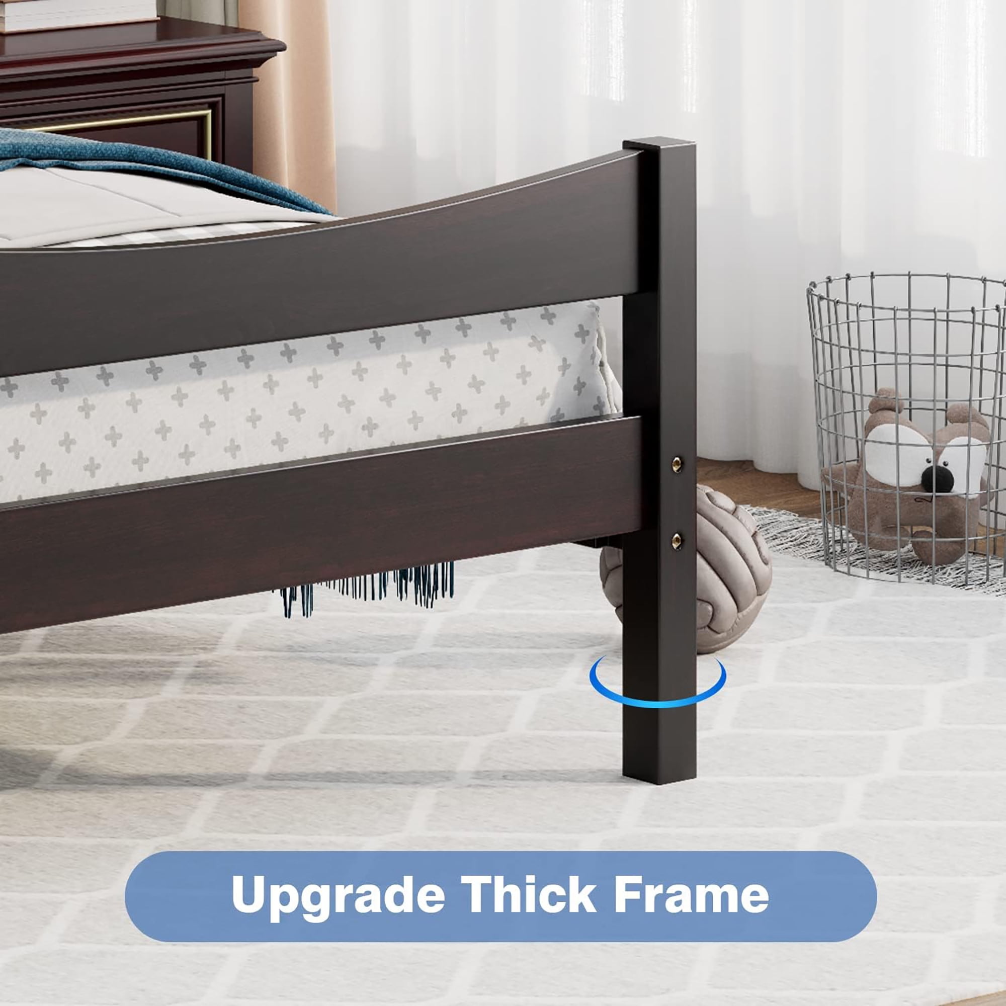 Gymax Twin Size Platform Bed Frame Foundation w/Headboard &Wood Slat Support Espresso - Image 6