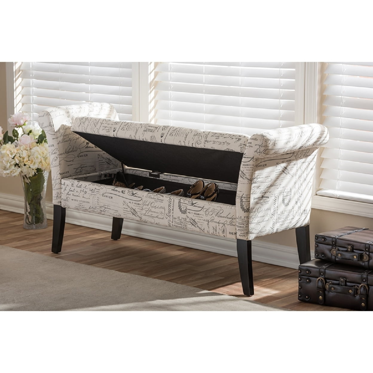 Baxton Studio Avignon Script-Patterned French Laundry Fabric Storage Ottoman Bench - Image 6
