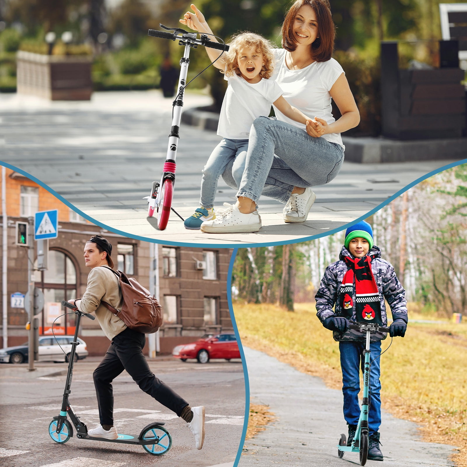 TENBOOM Scooter for Ages 8+ Teens and Adults Kick Scooter Foldable with Double Braking System Bells Adjustable Handlebars Kickstand Max Load 220 LBS 8" Big Wheels - Image 6