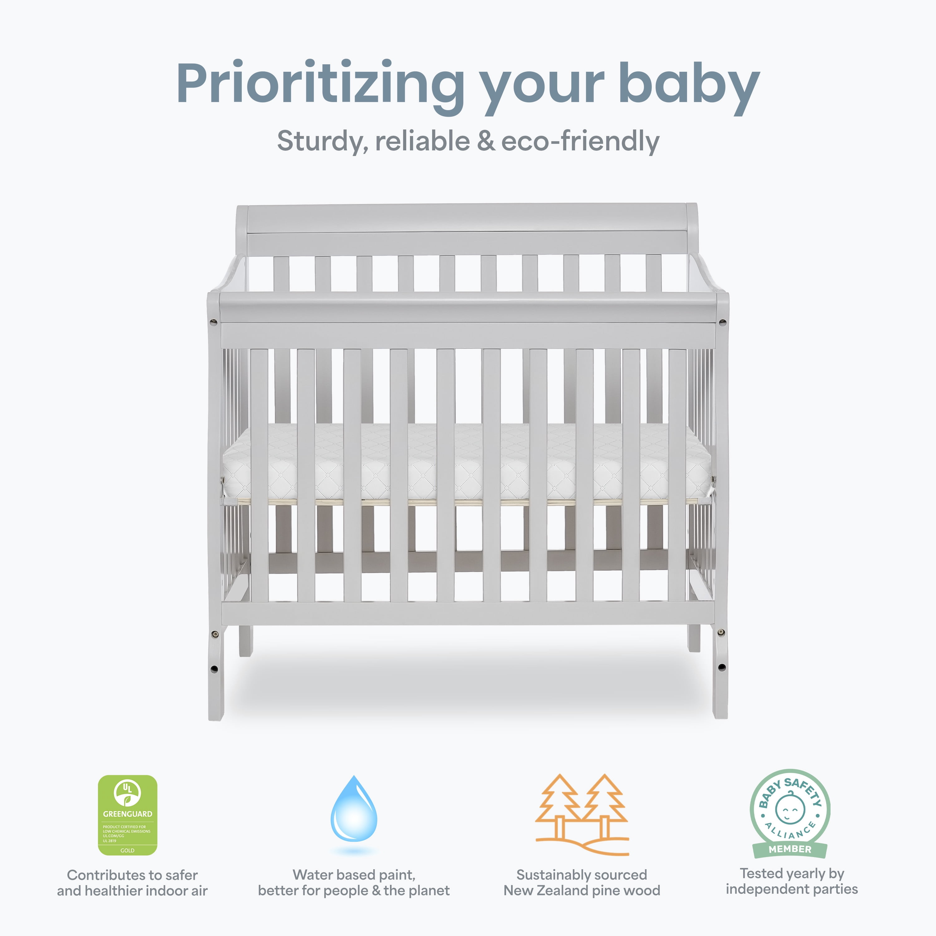 Dream On Me Aden 4-in-1 Convertible Mini Crib In Mystic Grey, Greenguard Gold Certified - Image 2