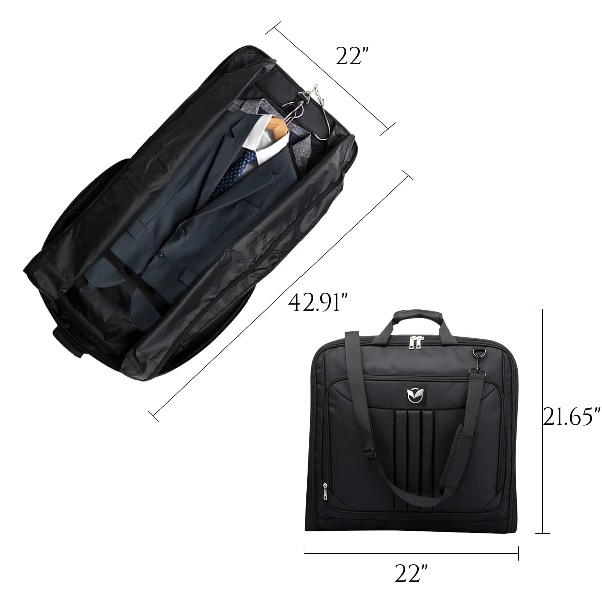 Suit Garment Bag for Travel for Men Women - Suit Case with Shoulder Strap and Rolling Luggage Attachment Point in Black, Perfect for Your Suit - Image 2