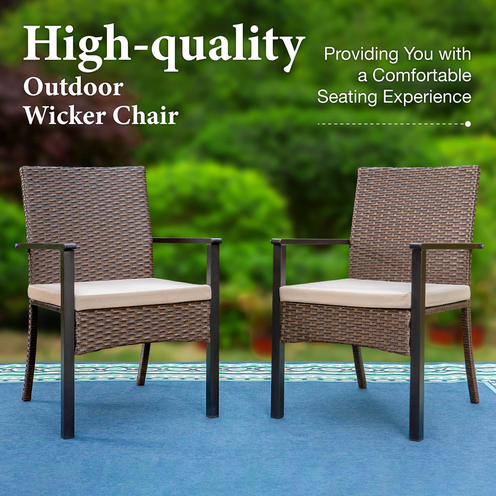 MF Studio 5-Piece Outdoor Patio Wicker Dining Set with Cushioned Chairs & 37" Square Wood-Grain Table, Brown - Image 11