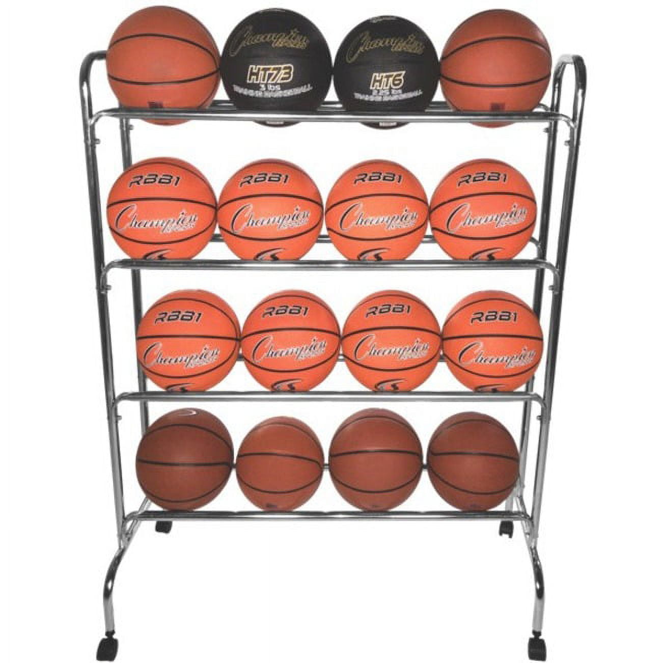 Champion Sports Four Tier Basketball Storage Cart Rack, 16 Ball Capacity (Silver) - Image 3