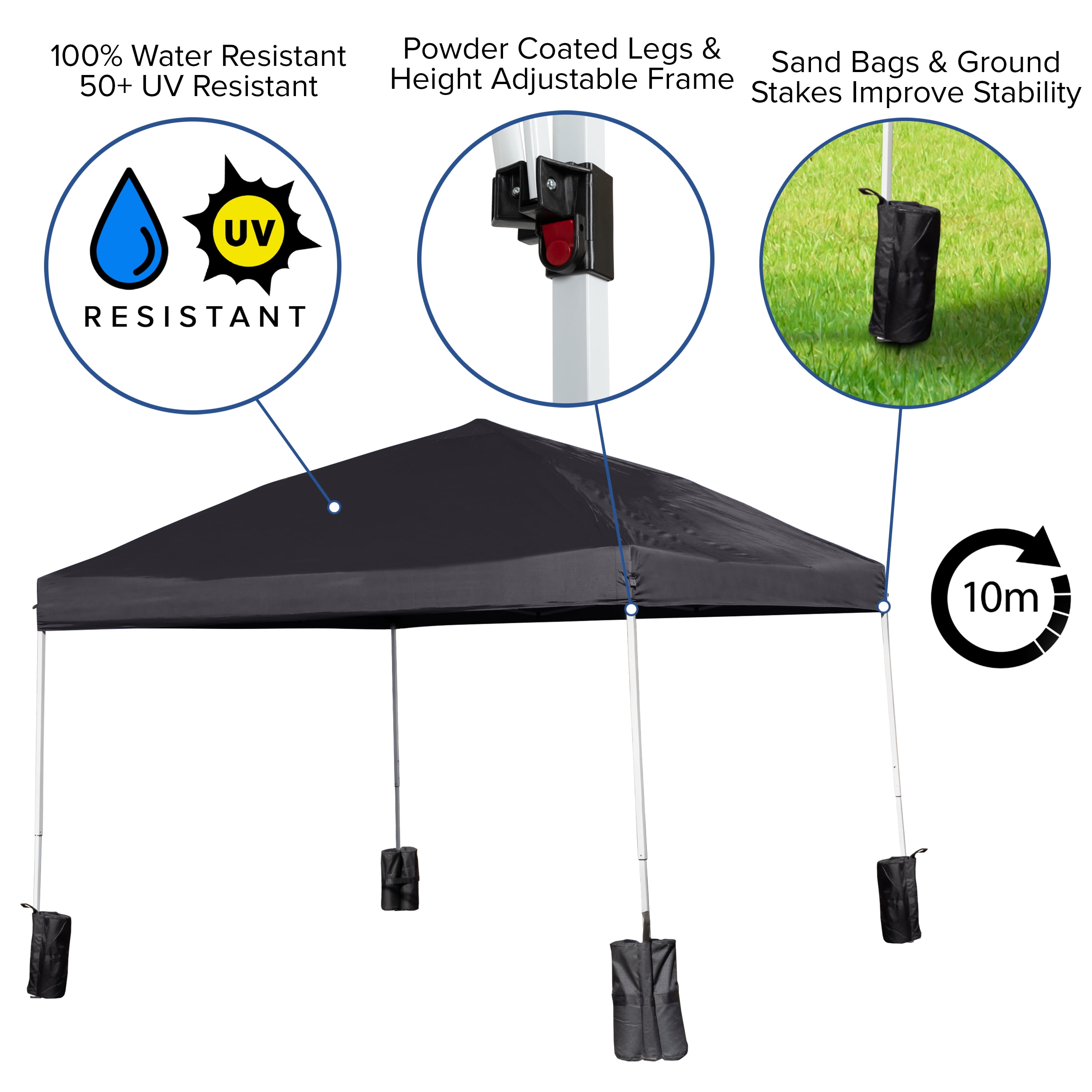 Flash Furniture Harris Collection 10' x 10' Black Pop Up Canopy Tent with Sandbags - Image 9