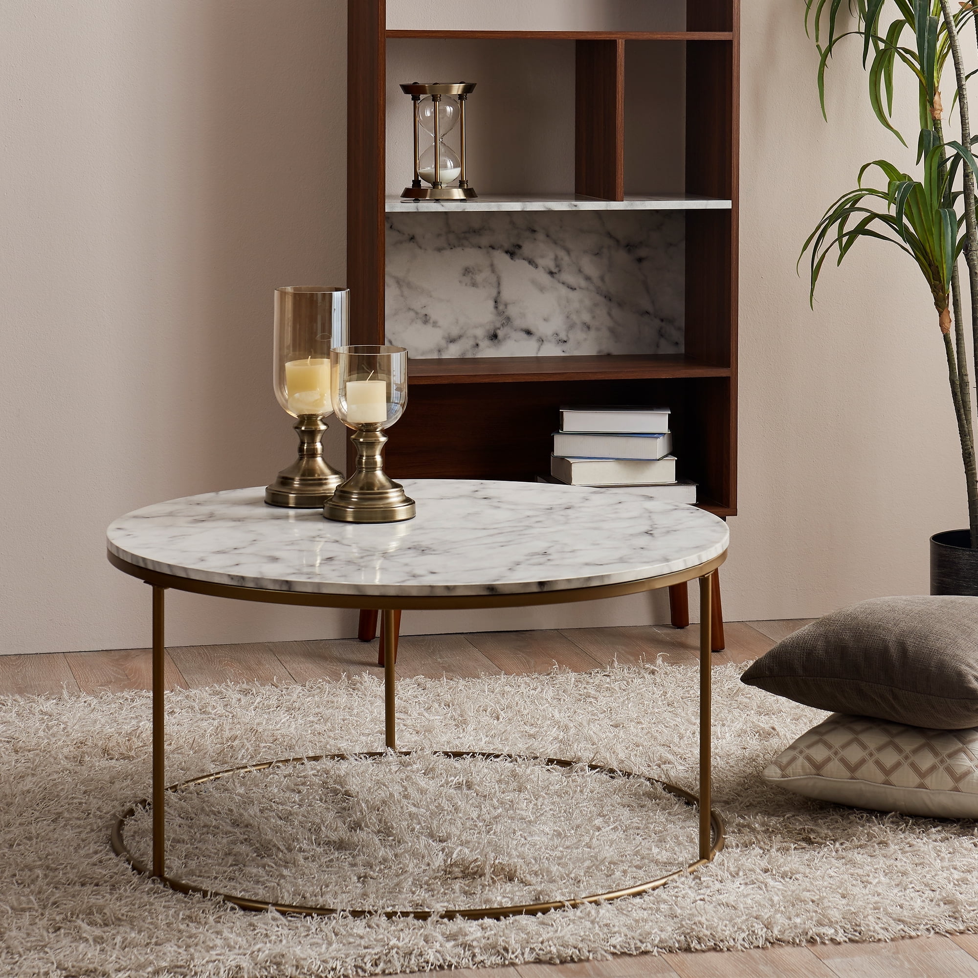 Teamson Home Marmo Modern Marble-Look Round Coffee Table - Image 3