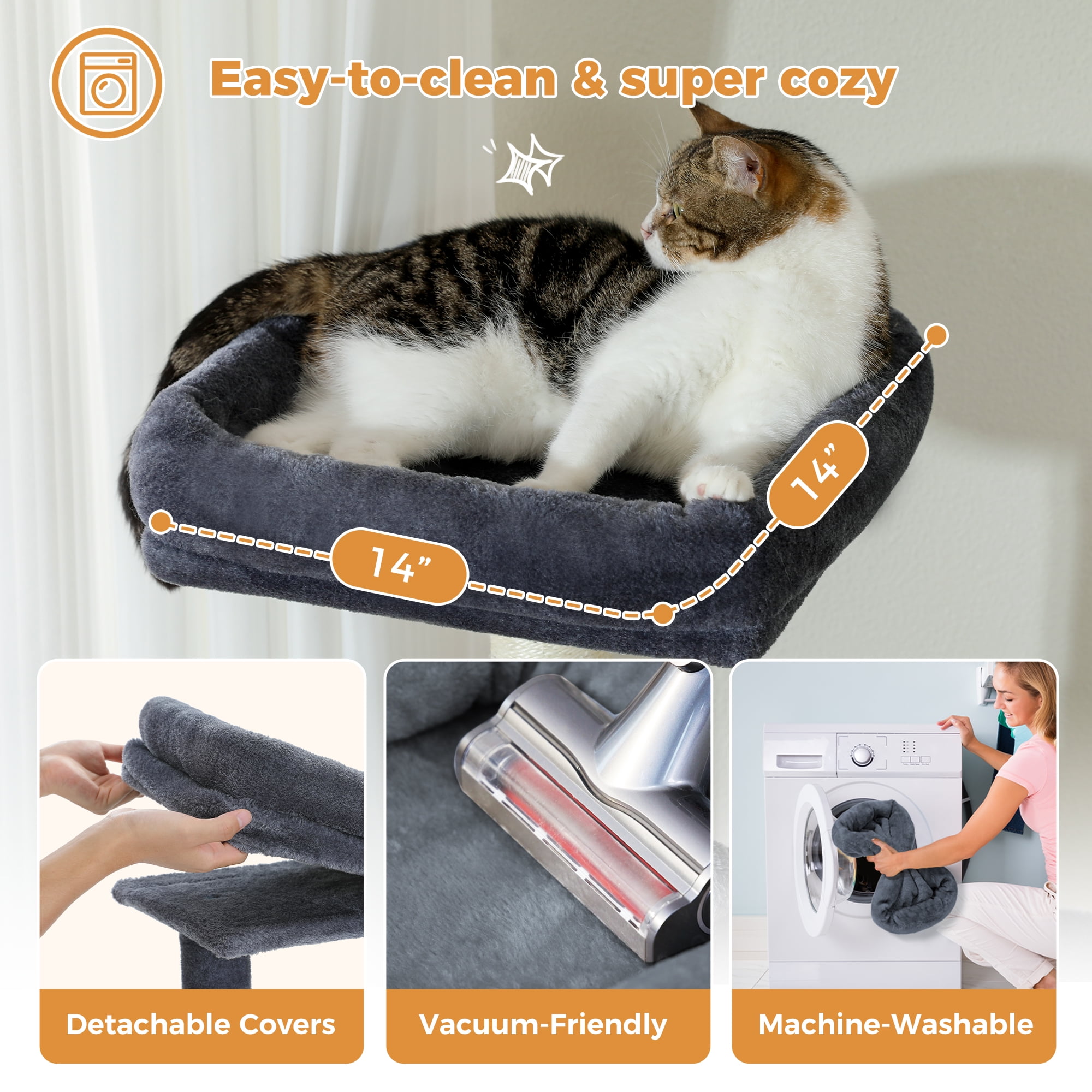 PAWZ Road 64" Cat Tree 5-Tier Sisal Scratching Post Tower Hammock Perch for Indoor Cats, Dark Gray - Image 13