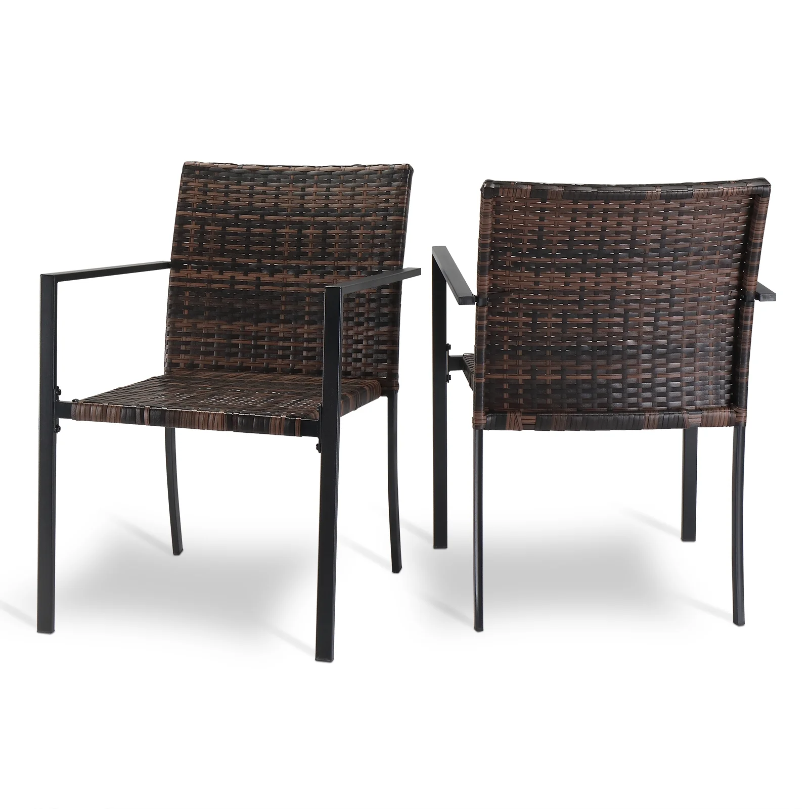 Zimtown 2 Pack Wicker Dining Chairs, Wicker Stackble Chair for Outdoor and Indoor, All Weather Chairs with Armrest and Backrest, Sturdy Iron Frame,Brown - Image 3