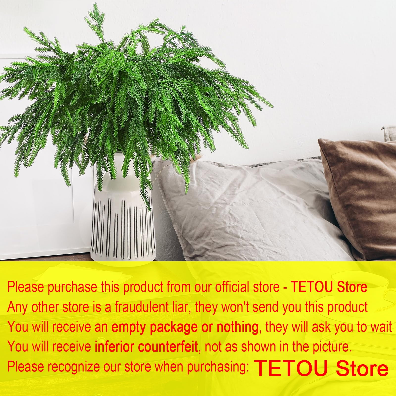 TETOU 12pcs Christmas Norfolk Pine Branches 18" Artificial Norfolk Pine Stem DIY Wreaths Home Decor - Image 3