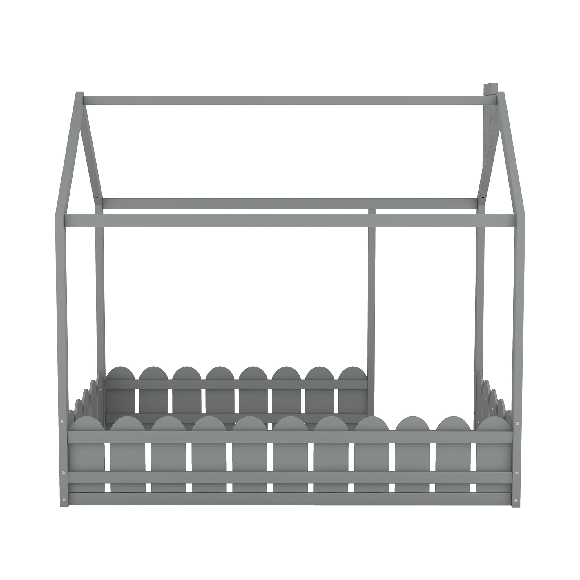 Aukfa House Bed for Kids, Wood Bed Frame with Roof and Fence, Twin Bed, Gray - Image 5