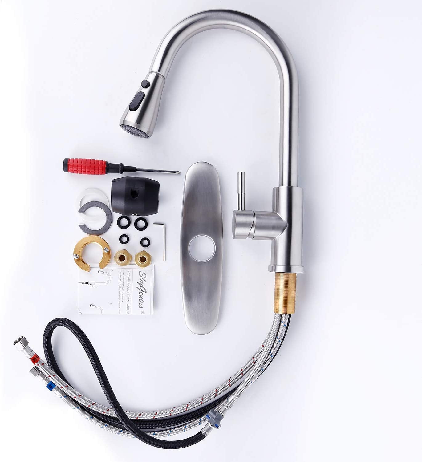 SkyGenius Pull Down Kitchen Faucet with Sprayer Single Handle Sink Faucet Brushed Nickel for Kitchen - Image 3