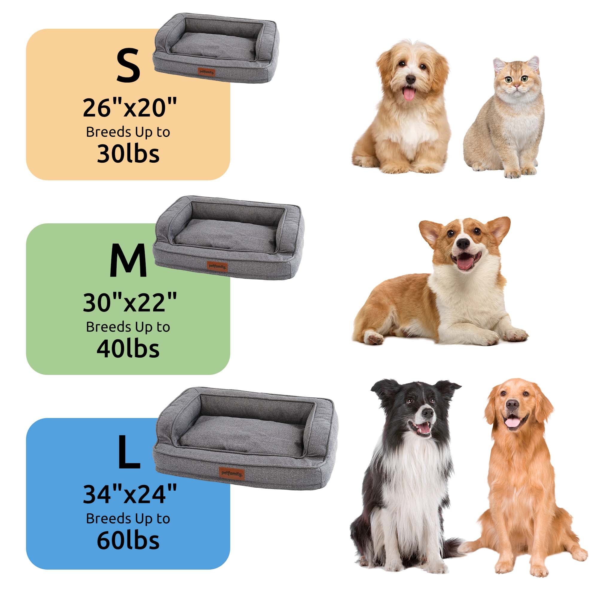 Petfamily Luxe Mattress Edition Washable Dog Bed, Pet Bed, Grey, Large, 34"x24"x8.6" - Image 7