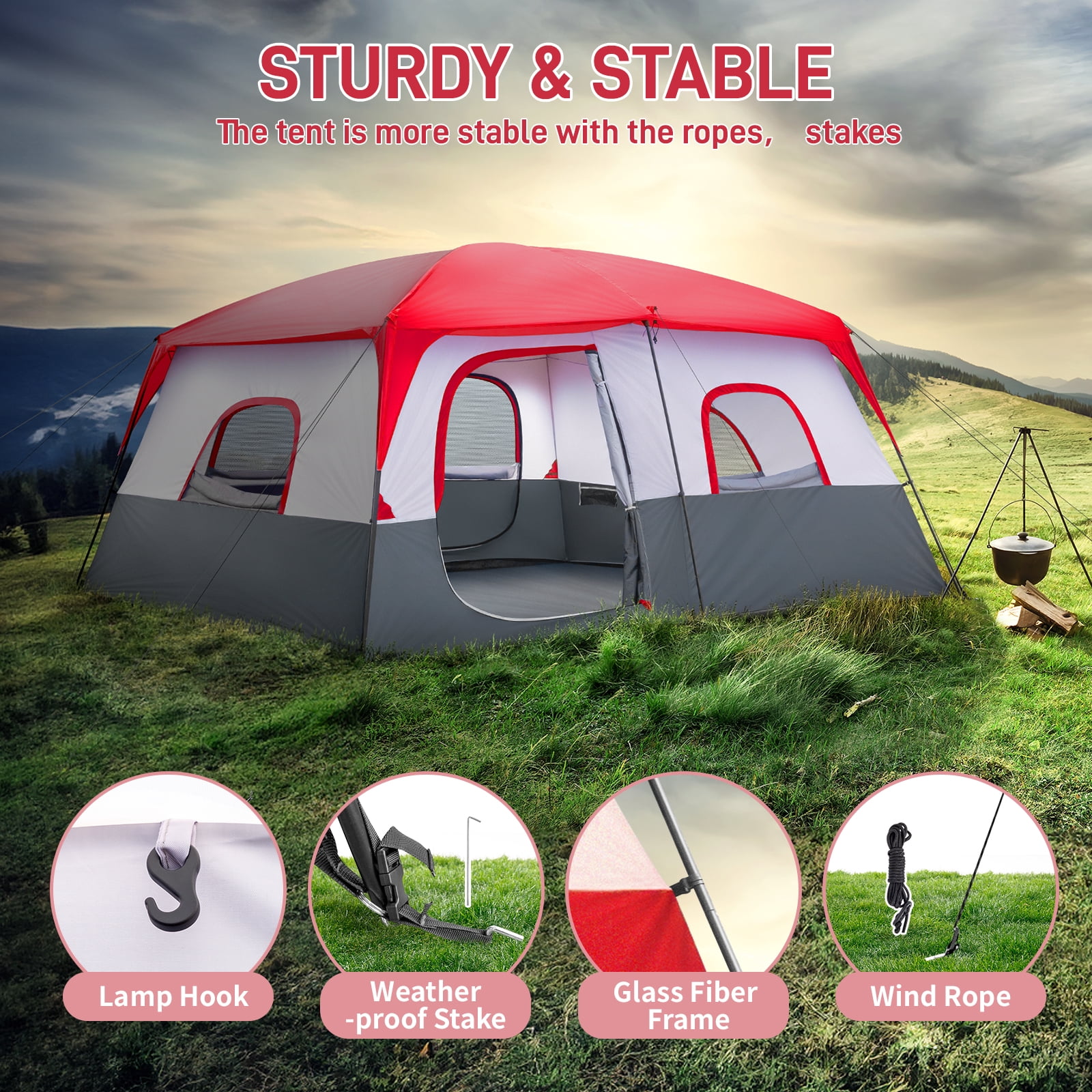 Ktaxon Camping Large Tent 14 Person Family Cabin Tents,2 Rooms,Straight Wall with Carry Bag - Image 10