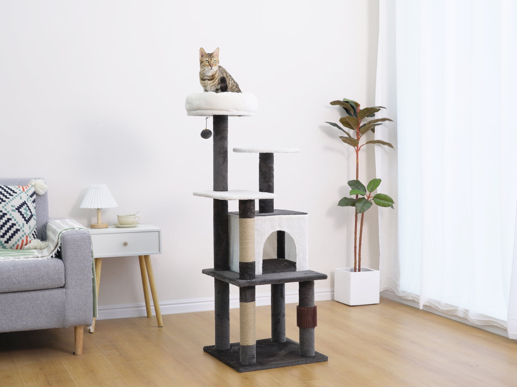 Vibrant Life 5-Level 49" Minimalist Cat Tree with Condo Perch Scratching Post, Brown&Beige - Image 8