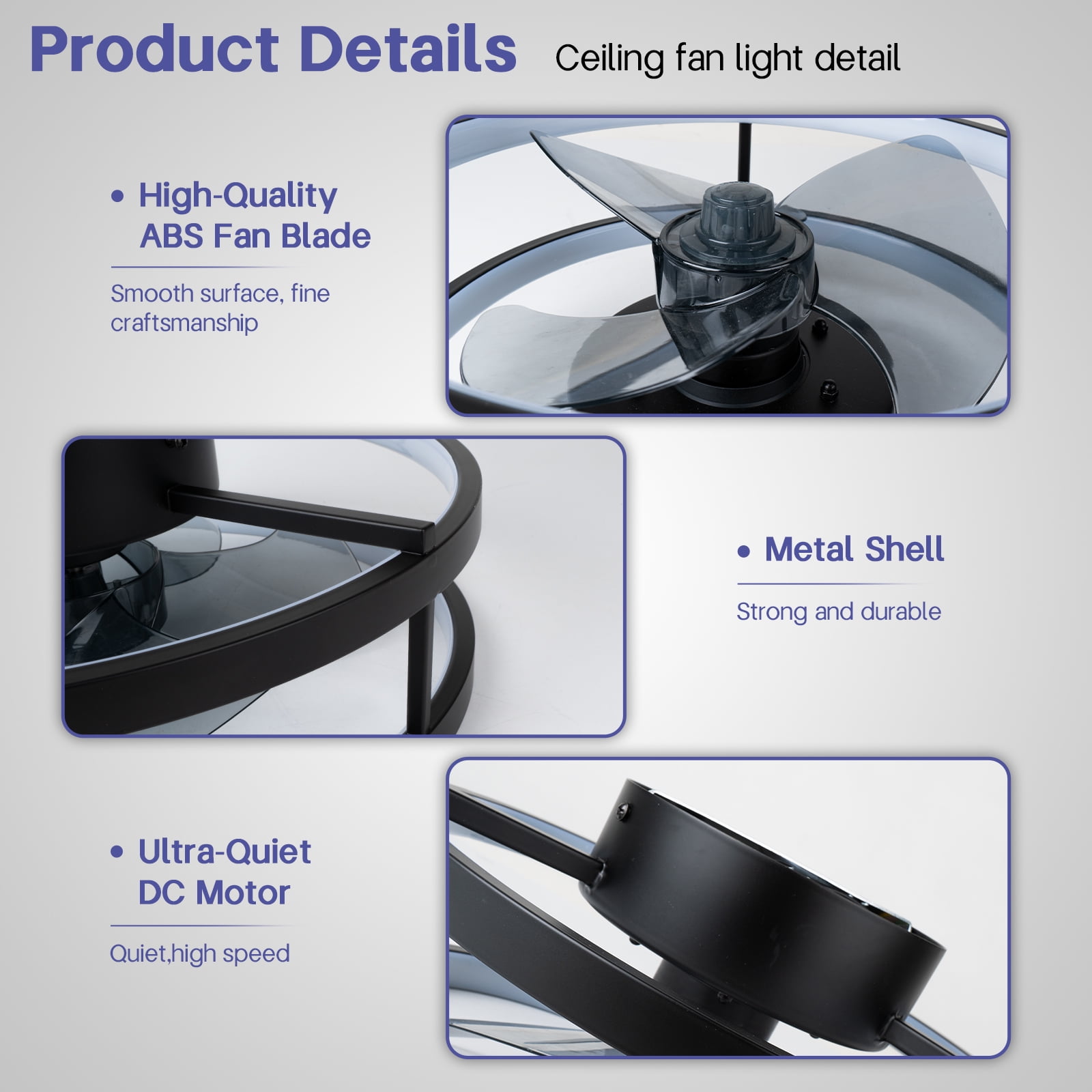 SURNIE 12.2in Metal Black LED Flush Mount Ceiling Fan with Remote Control - Image 7