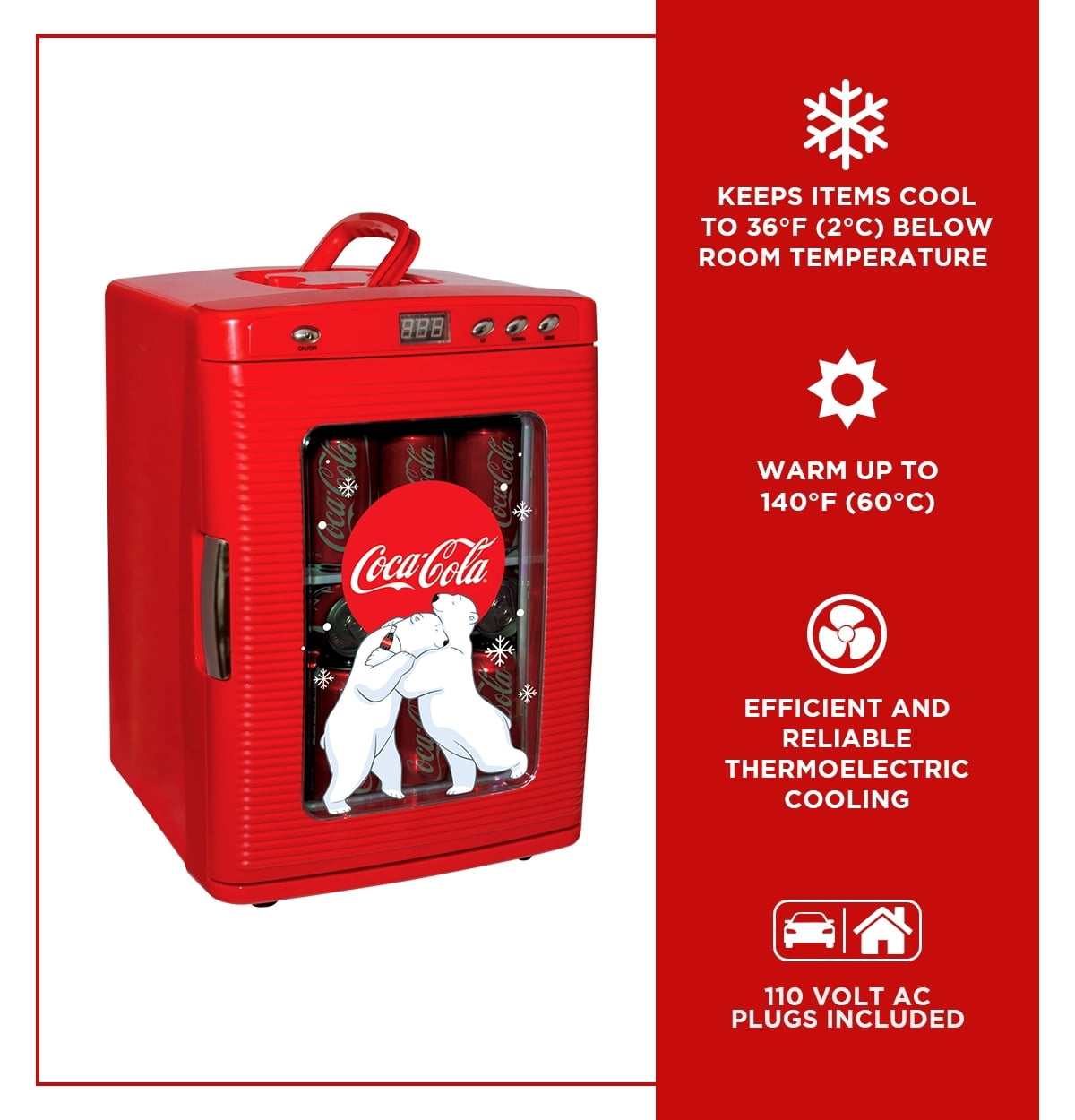 Coca-Cola Polar Bear 28 Can Cooler/Warmer 12V DC 110V AC Mini Fridge Red - Image 3