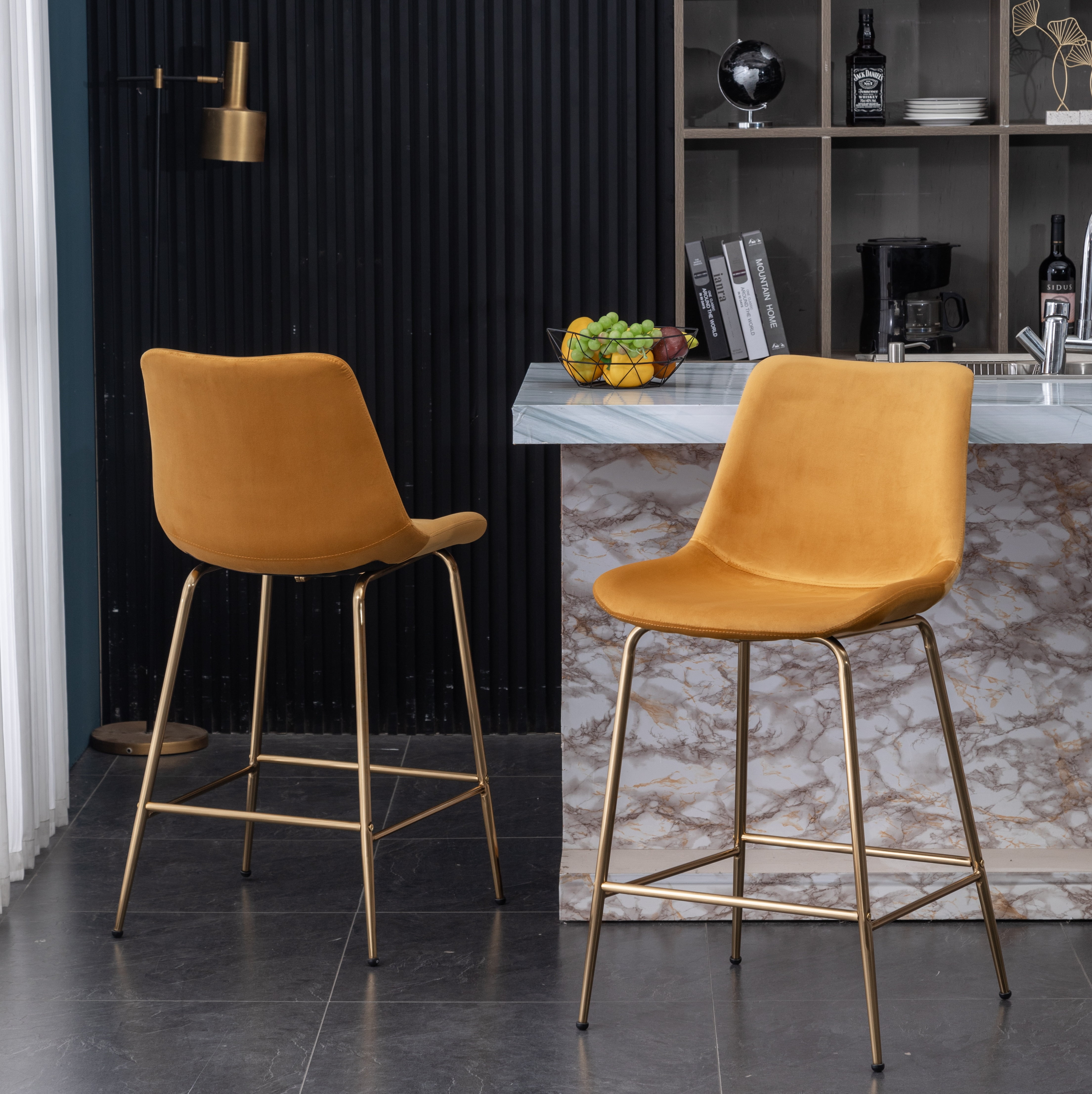 Roundhill Aufurr Modern Velvet 26.50 in Counter Height Stools - Set of 2 - Gold - Image 8