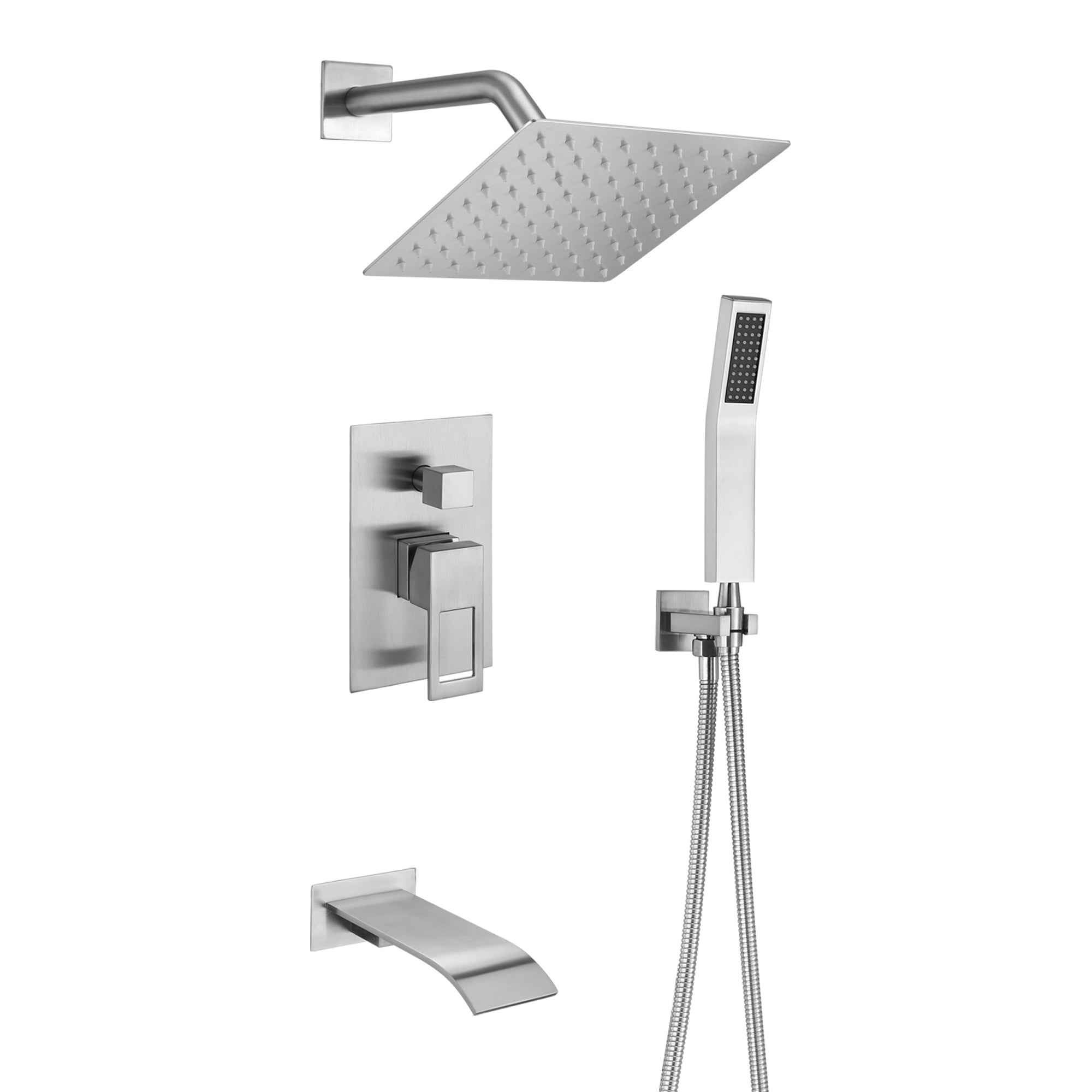 Shower System Brushed Nickel Tub Shower Combo Waterfall Spout Faucet with Pressure Balance Valve - Image 7