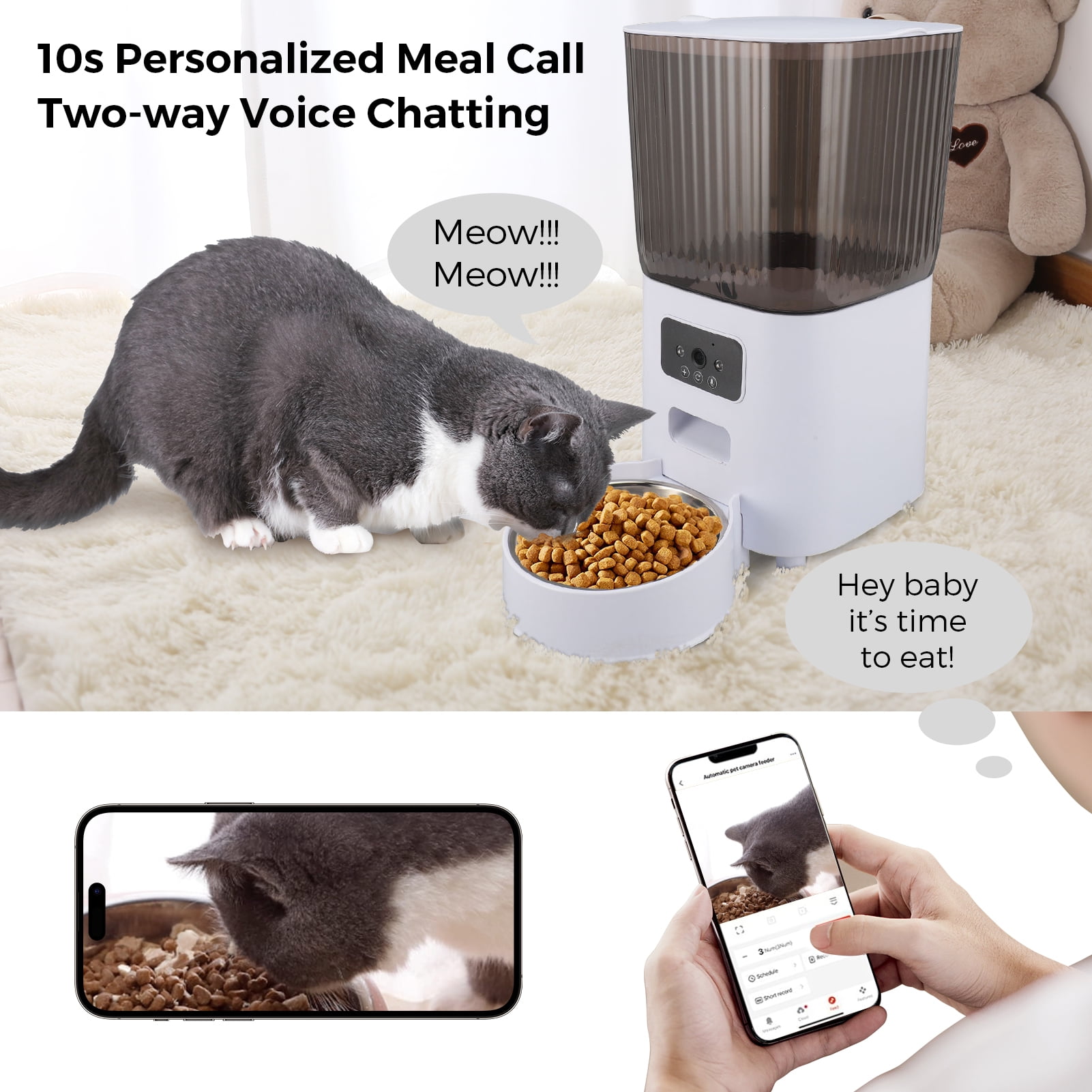 5L Automatic Cat Dog Feeder with Camera, App Control Smart Pet Feeder Food, HD Camera for Voice and Video Recording,Detachable for Easy Clean - Image 7