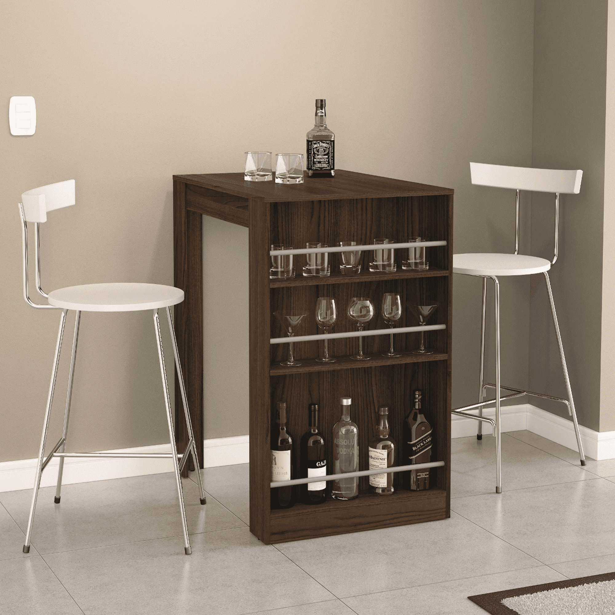 Boahaus Cambridge Modern Bar Table, Brown Finish, Wine Storage - Image 6