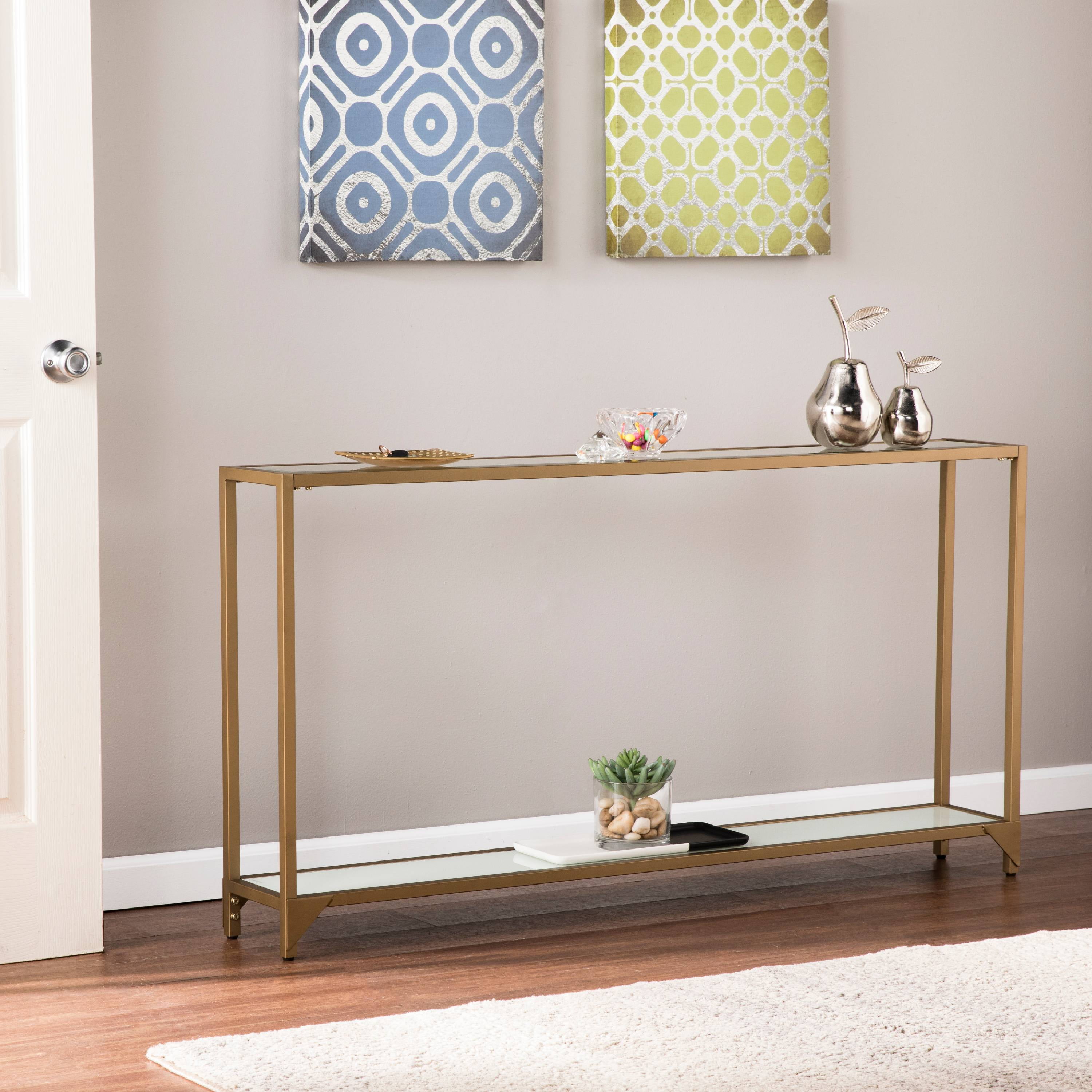 Barley Narrow Metal Console, Gold with White Glass - Image 7