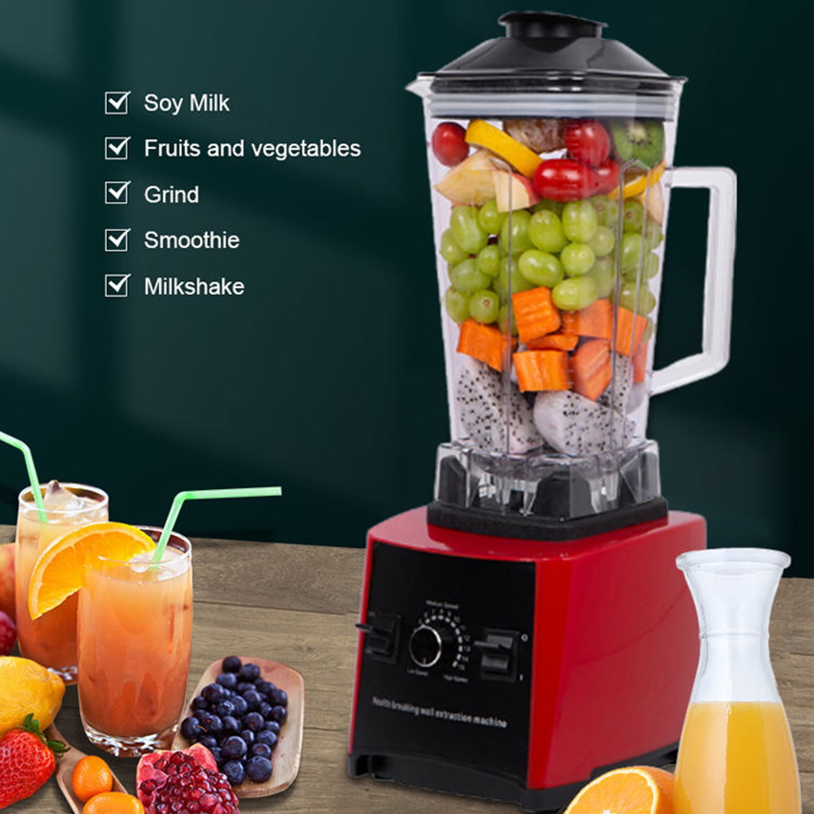 LASIEYO Countertop Blender, Professional Blender for Shakes and Smoothies Food Processor Electric Juicer Squeezer, 3000W 15 Adjustable Speed Control Blender for Kitchen Ice Crush Fruit Drinks, Red 2L - Image 2