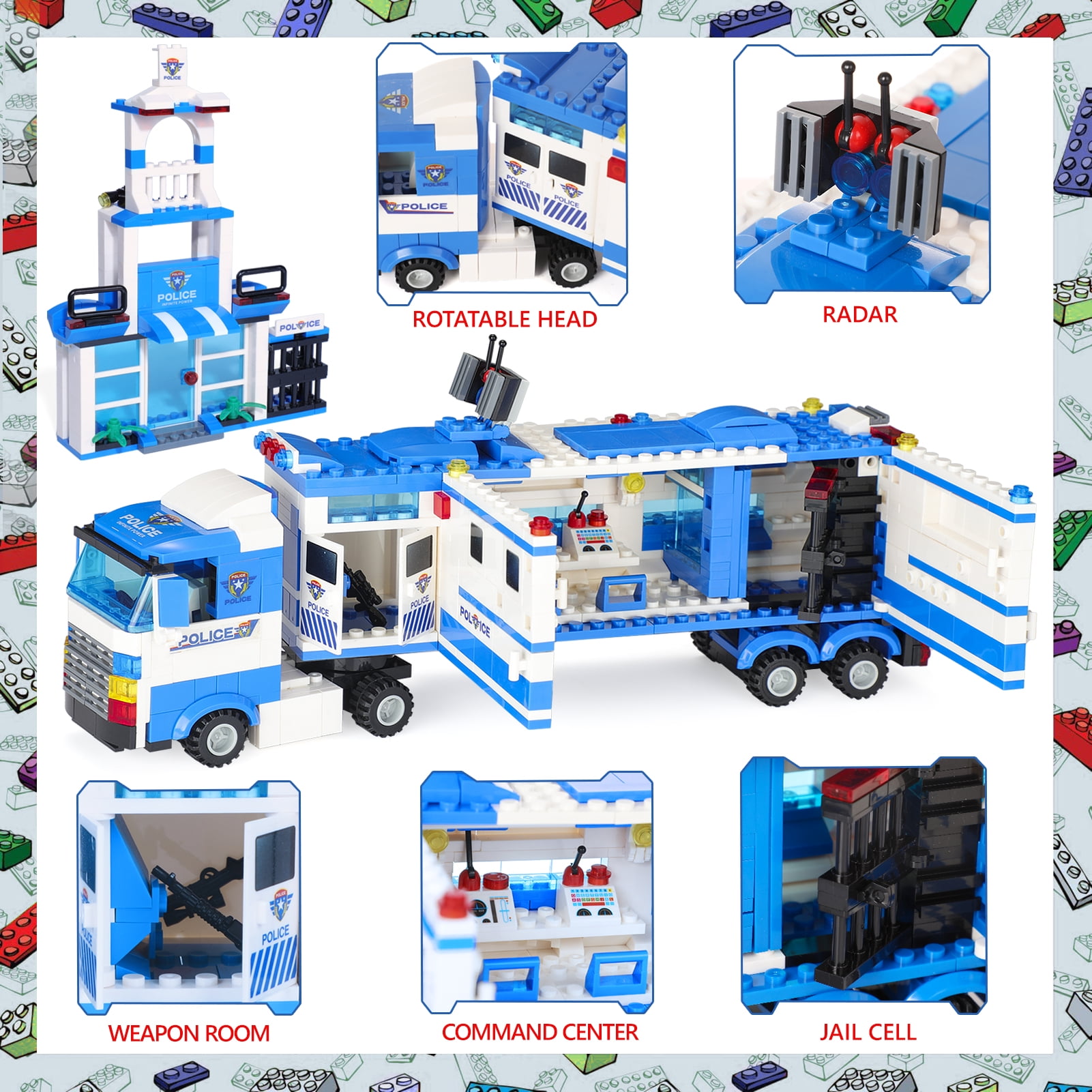 EXERCISE N PLAY 8-in-1 City Police Building Blocks Set, 1039 Pieces - Image 7