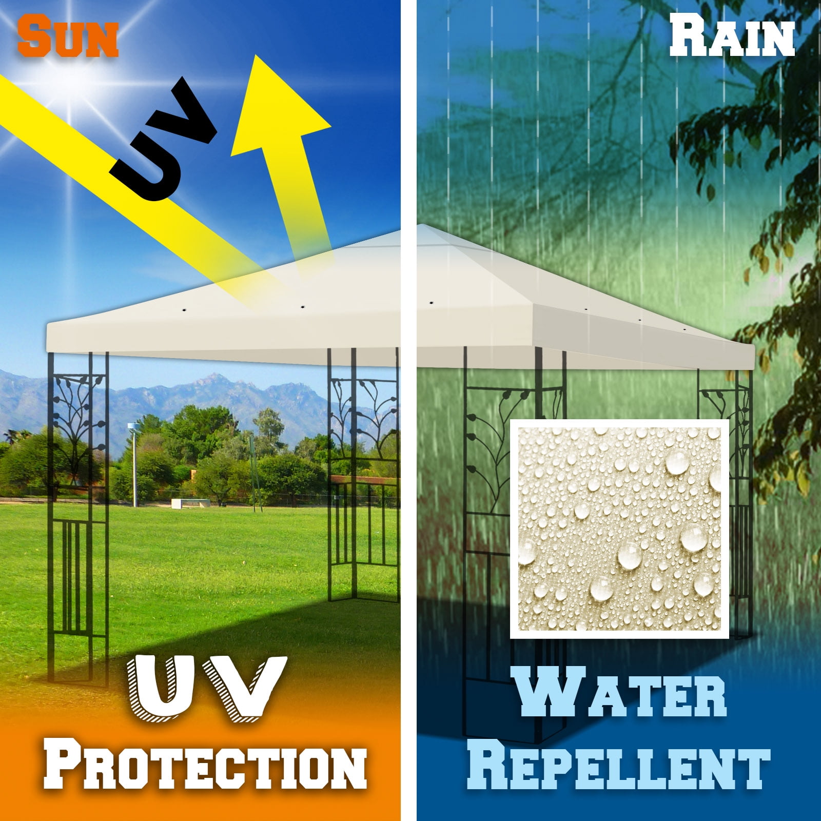 SUNNY 10x10 FT Gazebo Replacement Canopy Top Single Tier Canopy Top Cover (Ecru) - Image 7