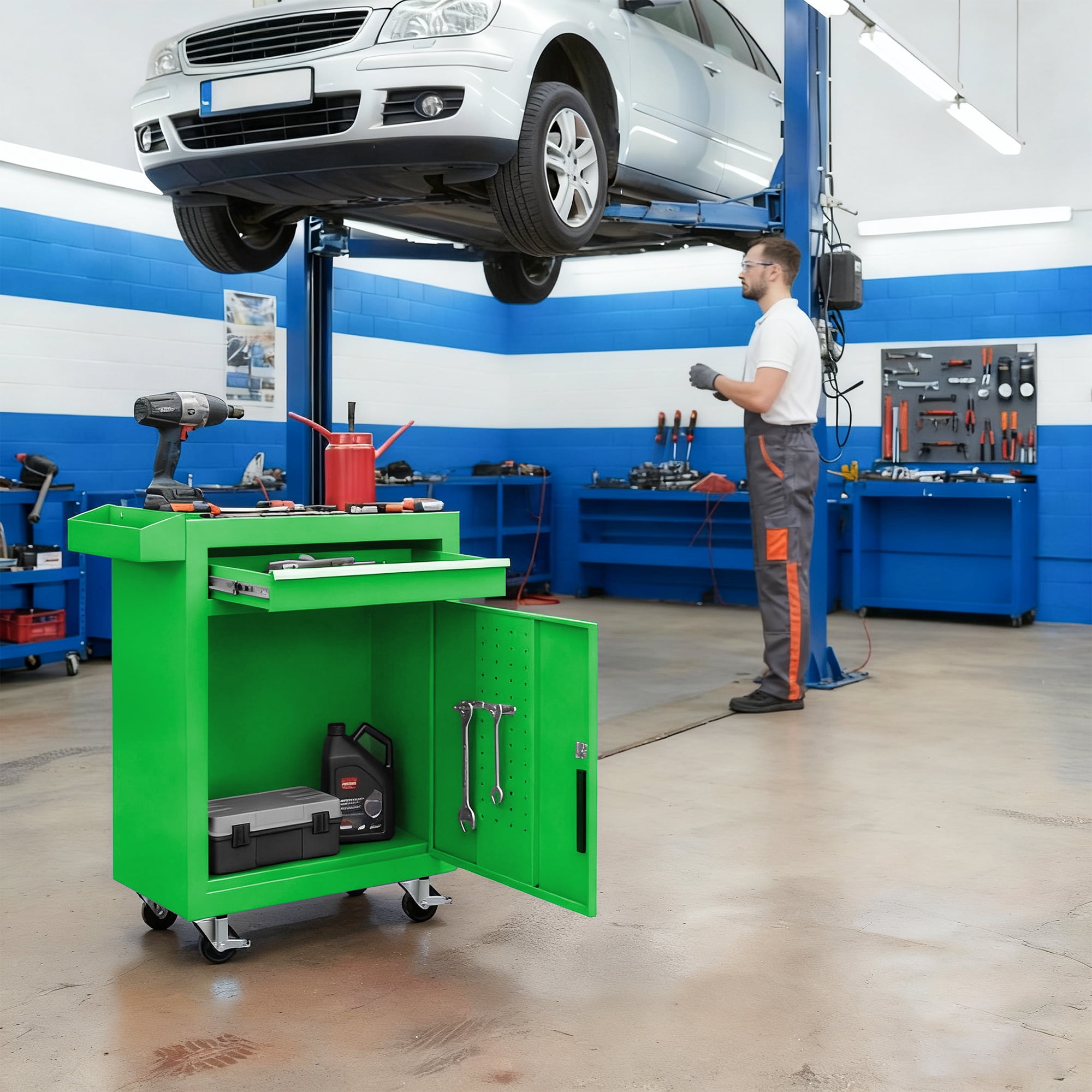 5-Drawer Tool Chest on Wheels, 2 In 1 Rolling Tool Storage Cabinet, Tool Organizer for Garage, Workshop, Warehouse & Repair Shop, Green - Image 4