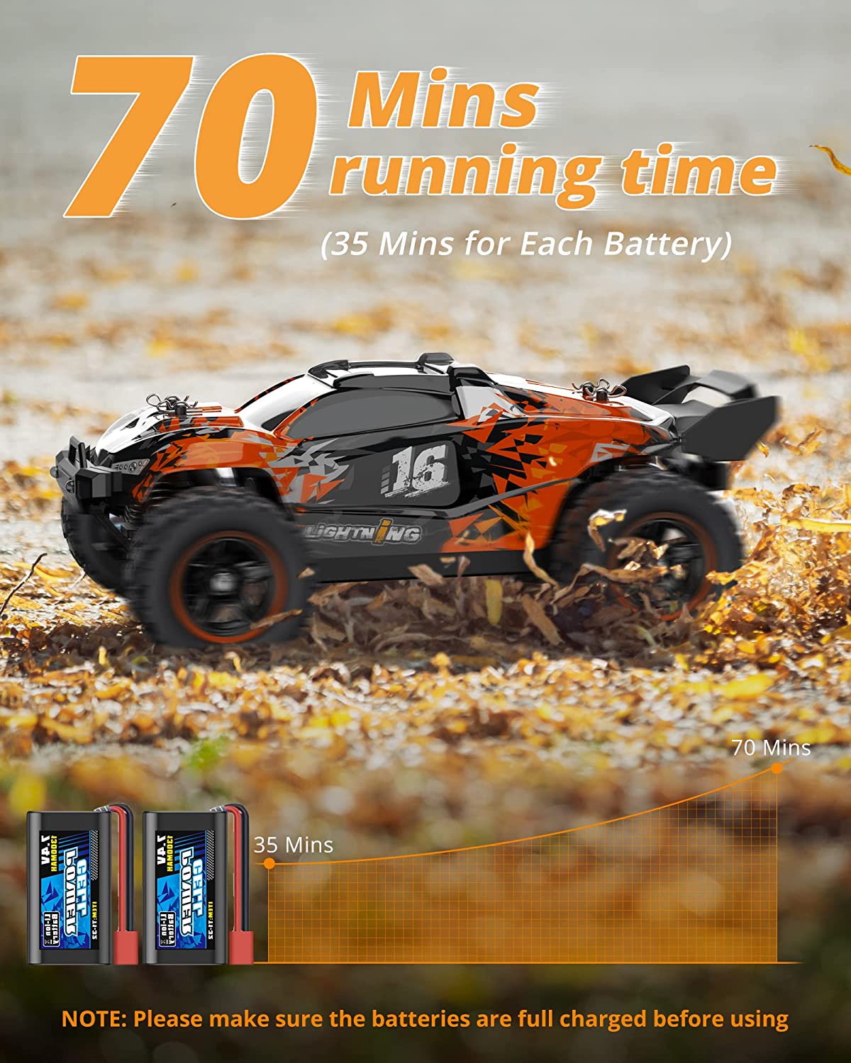 KIDOMO 1:18 Scale Brushless RC Car - 60KM/H All Terrain High-Speed & Off-Road Remote Control Car with 2 Rechargeable Batteries Hobby Monster Car 4WD RC Truck Gifts for Kids and Adults - Image 5