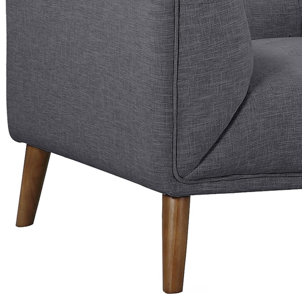 Hudson Gray Button-Tufted Sofa Chair Linen Fabric Walnut Legs - Image 4